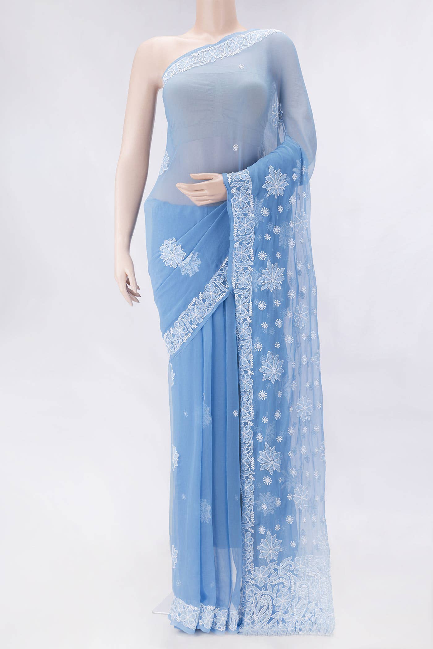 Light Blue Dual Tone Mysore Georgette Saree