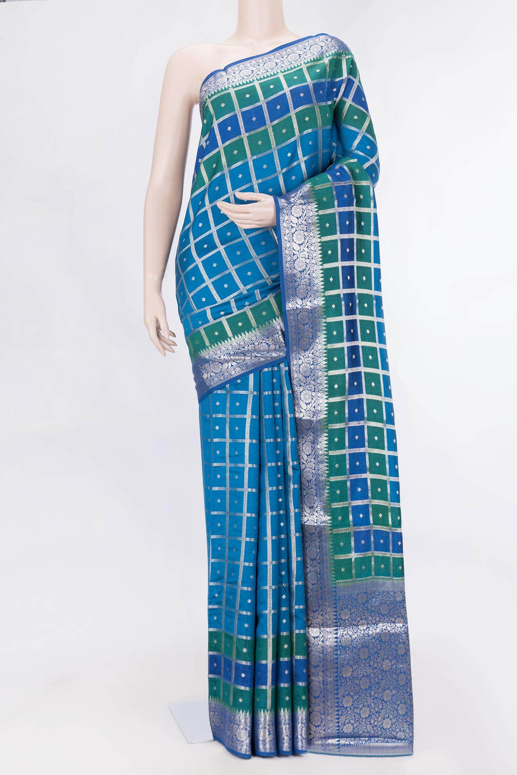 Peacock Blue Dual Tone Tussar Silk Saree