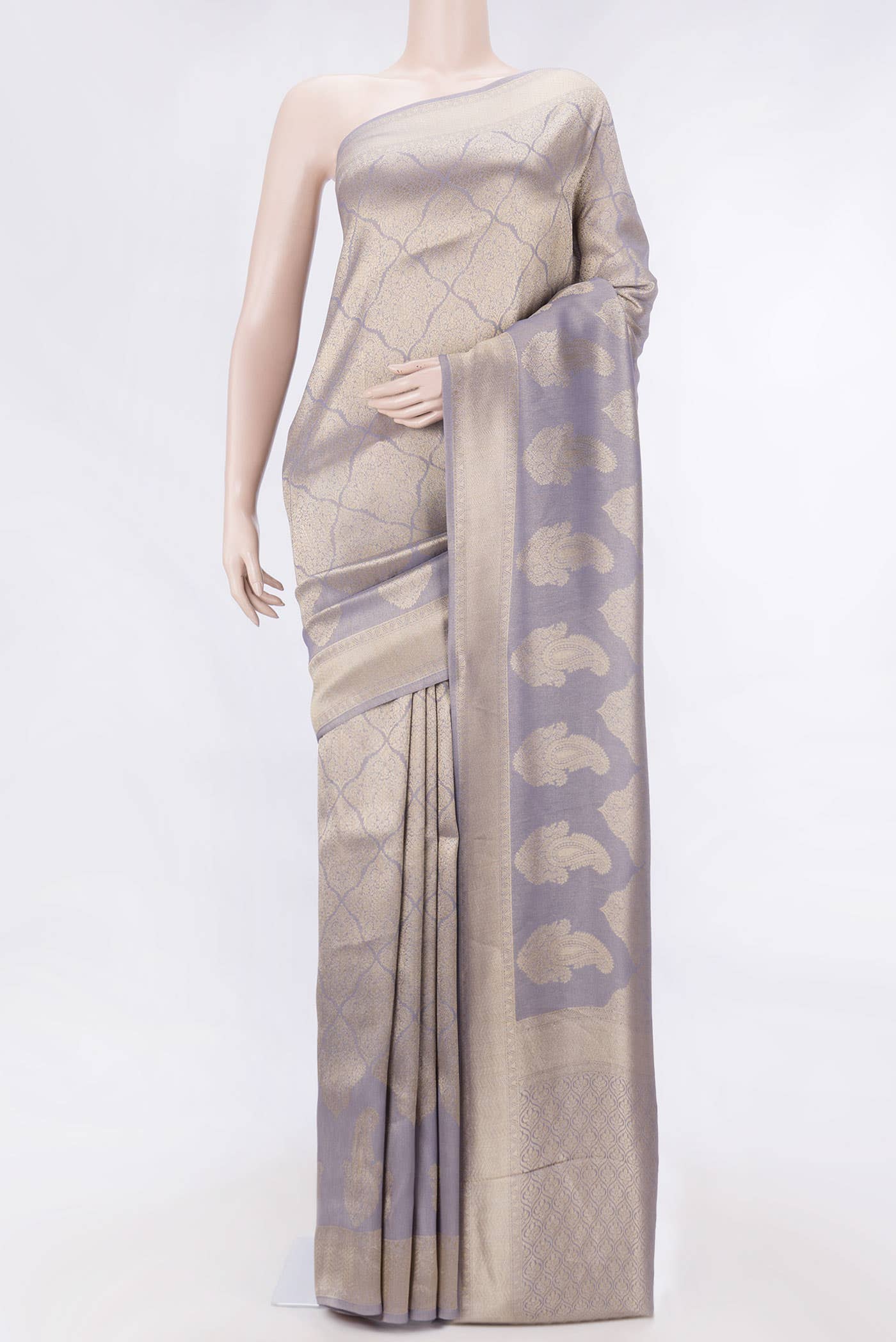 Grey Dual Tone Blended Banarasi Silk Saree