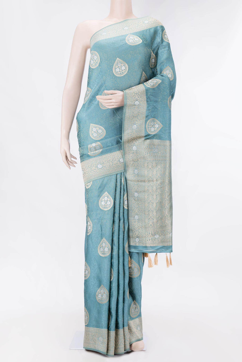 Light Blue Dual Tone Blended Banarasi Silk Saree