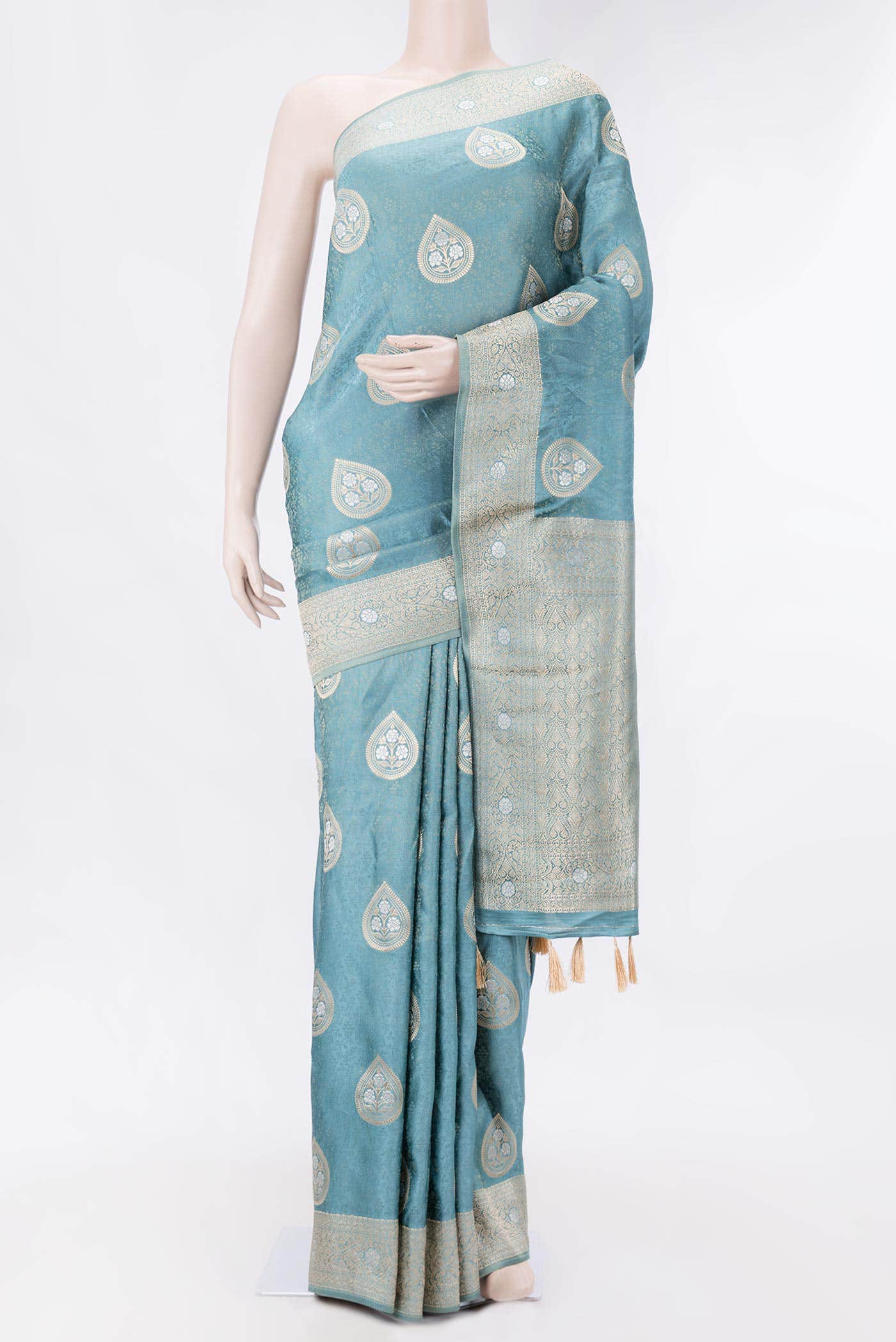 Light Blue Dual Tone Blended Banarasi Silk Saree