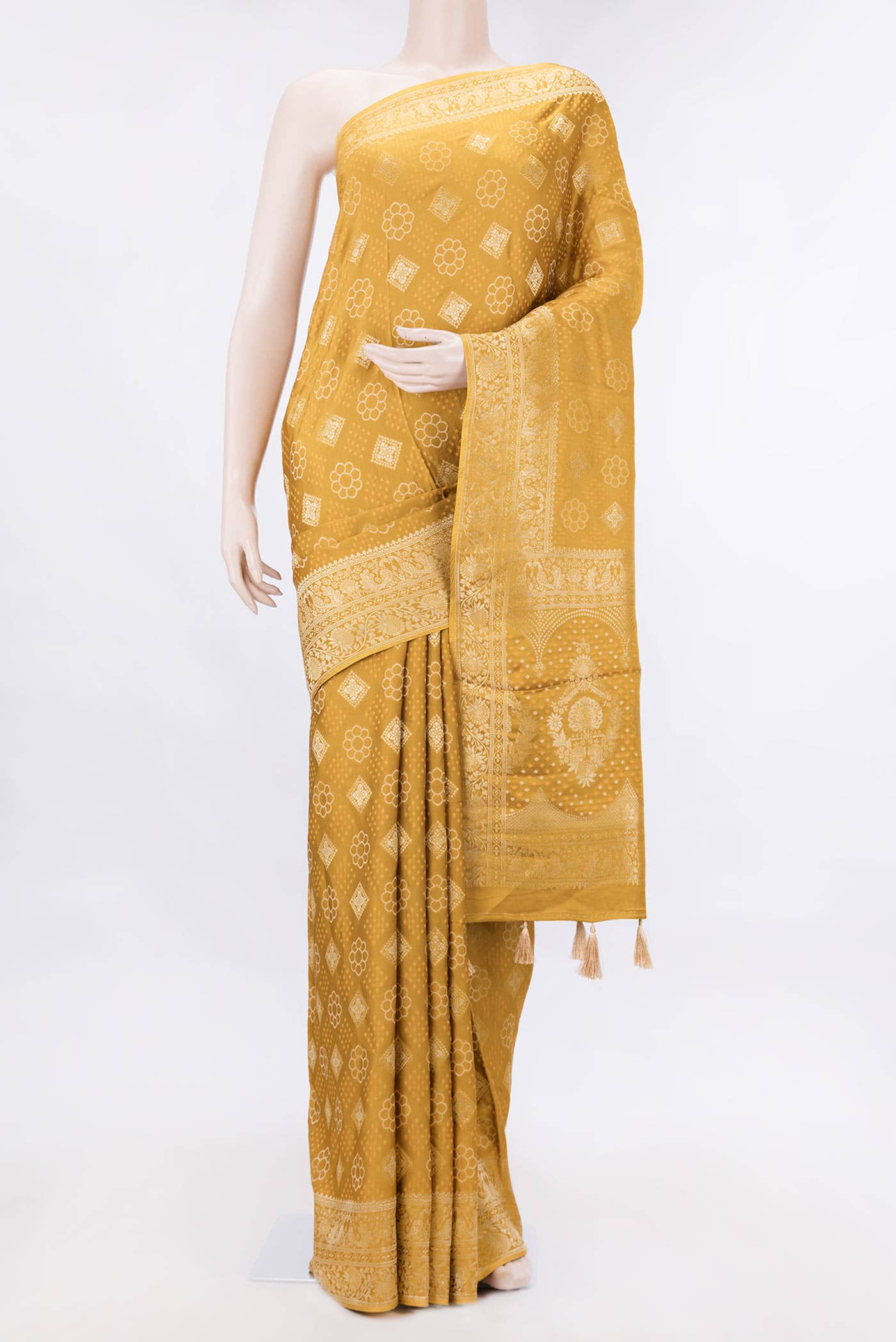 Mustard Dual Tone Blended Banarasi Silk Saree