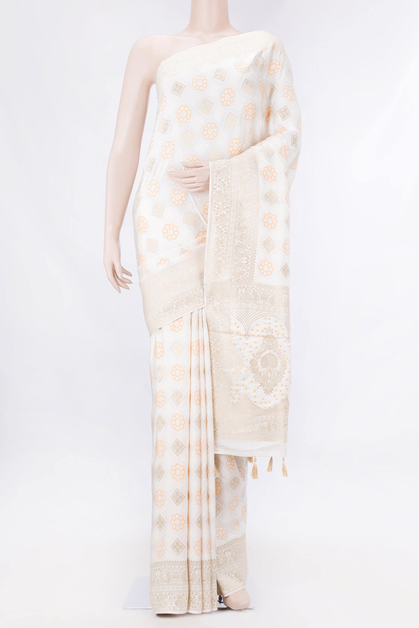 Off White Dual Tone Blended Banarasi Silk Saree