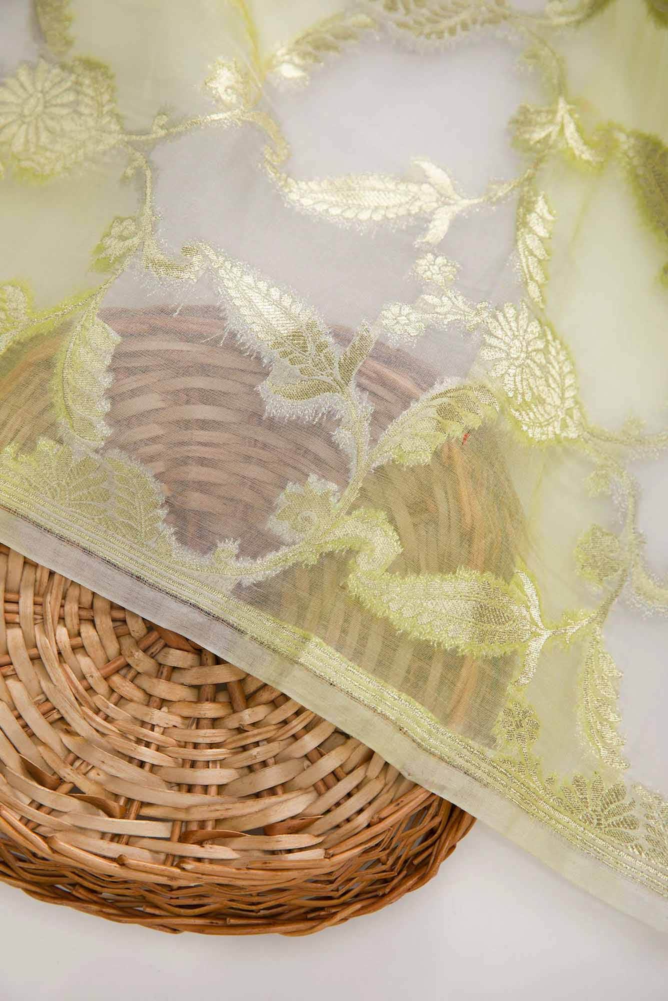 Green and Lavender Organza Silk Dress Material