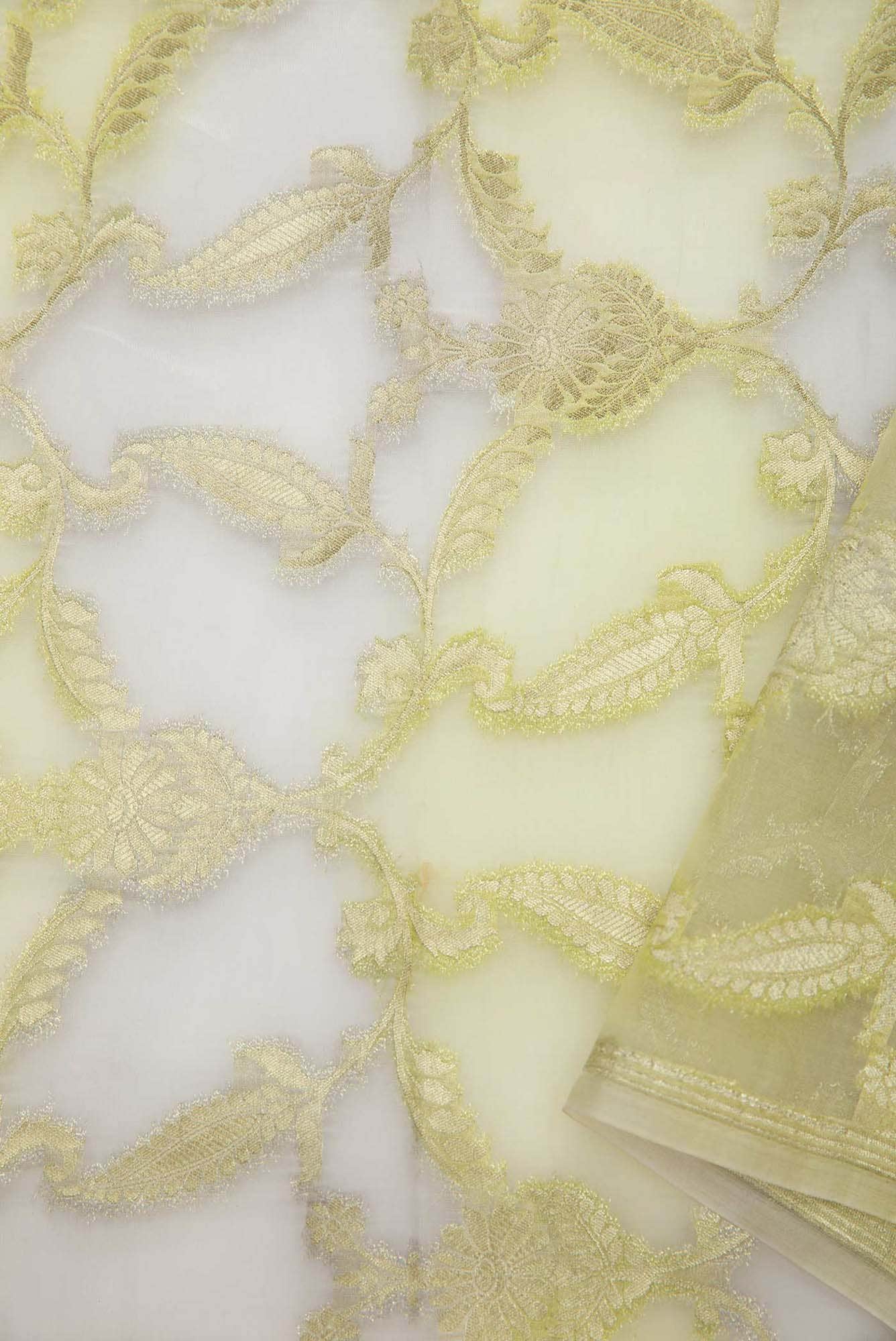 Green and Lavender Organza Silk Dress Material