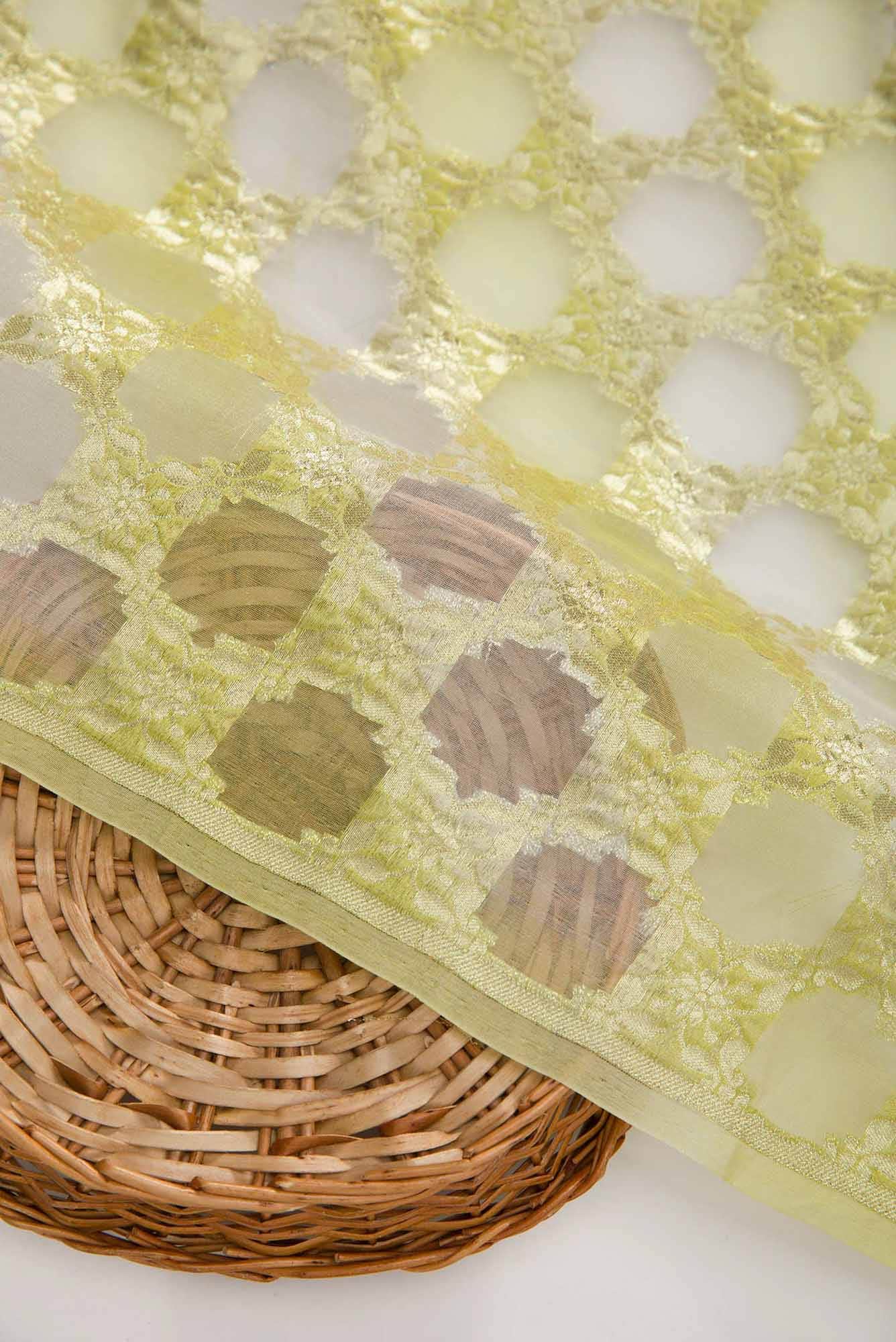 Green and lavender Organza Silk Dress Material