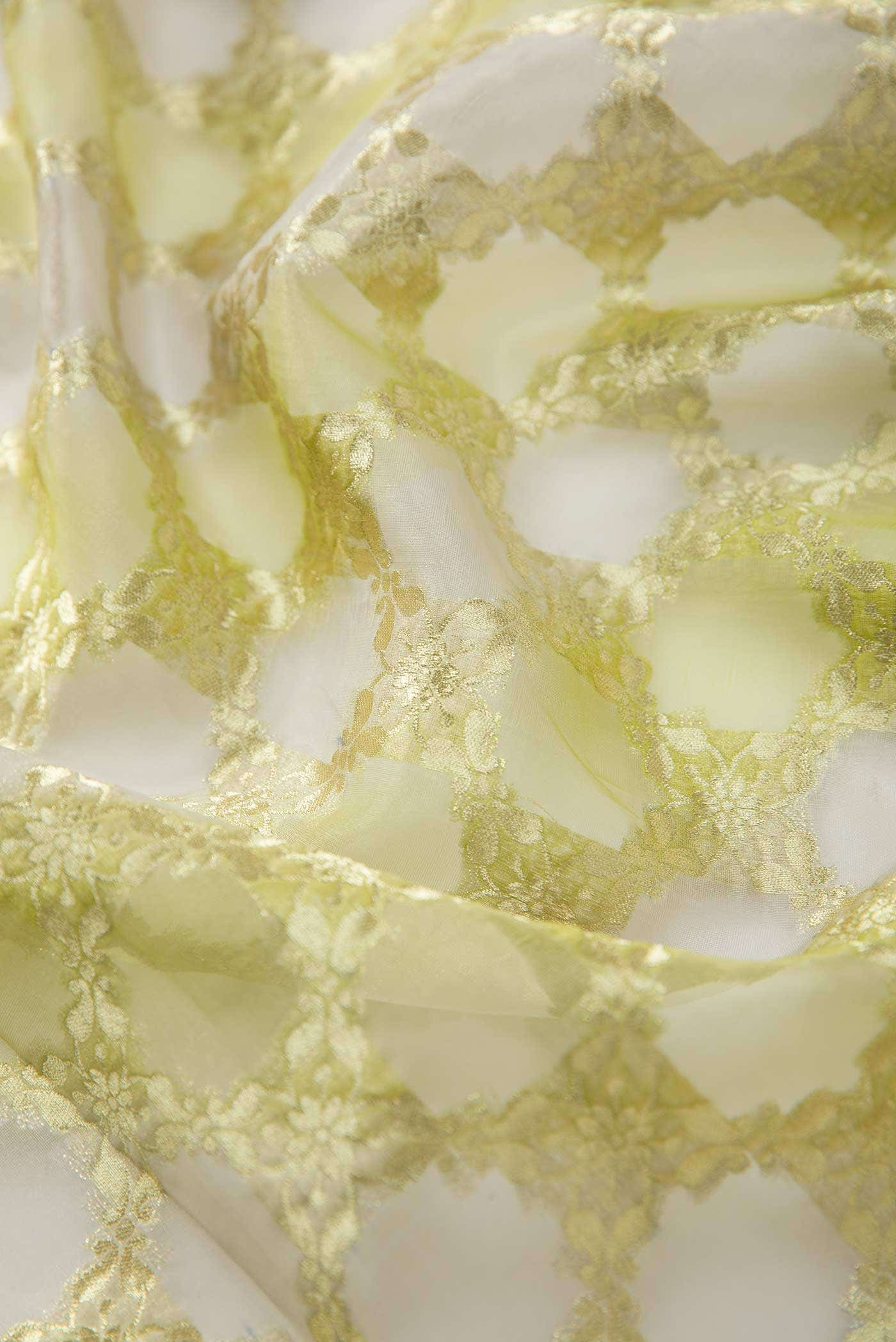 Green and lavender Organza Silk Dress Material