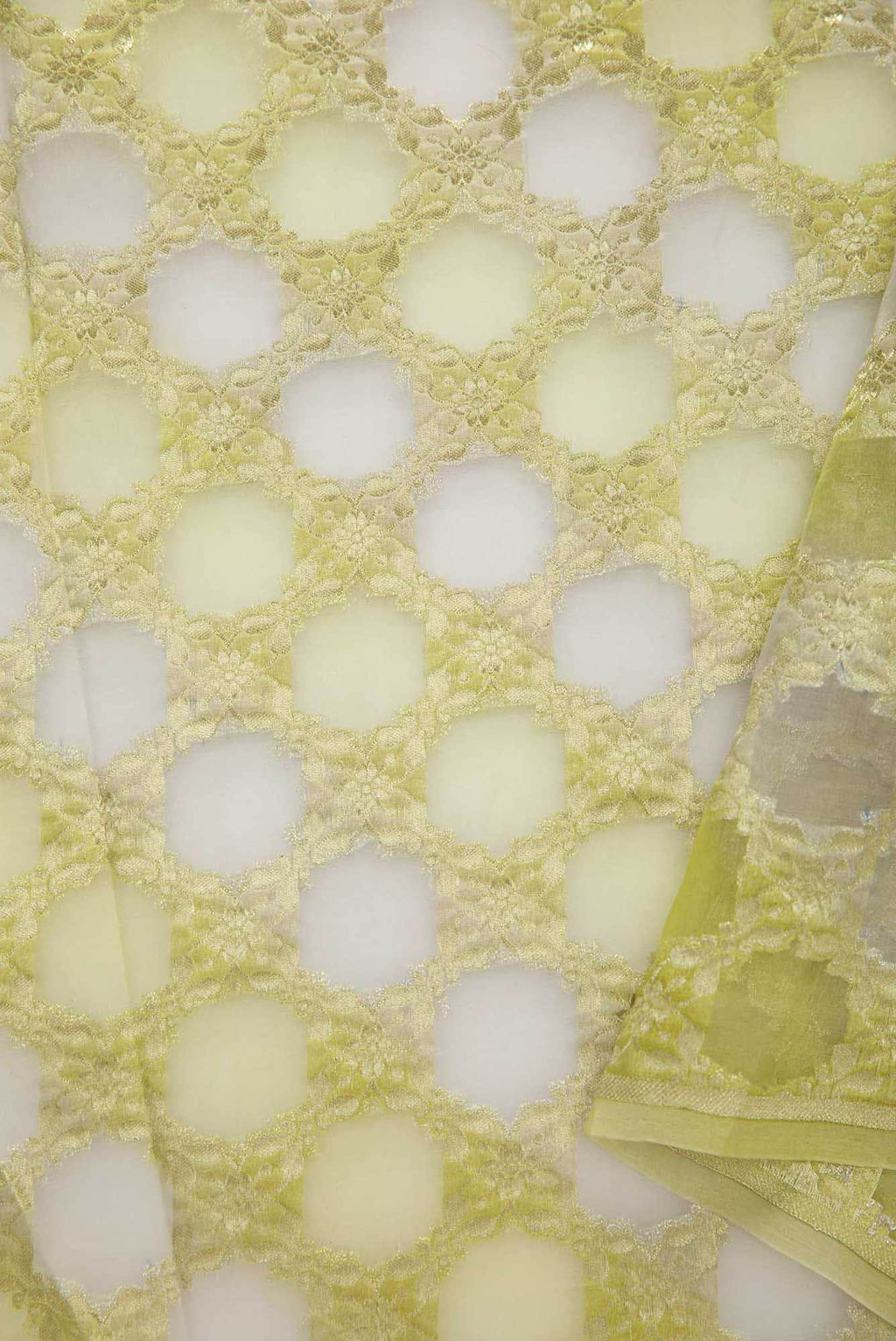 Green and lavender Organza Silk Dress Material