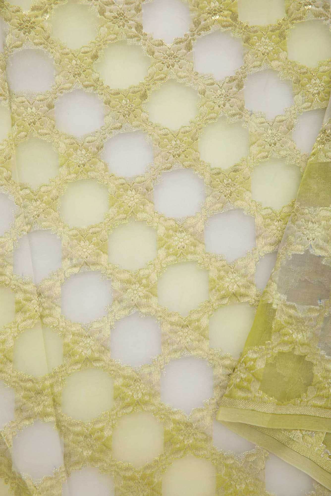Green and lavender Organza Silk Dress Material