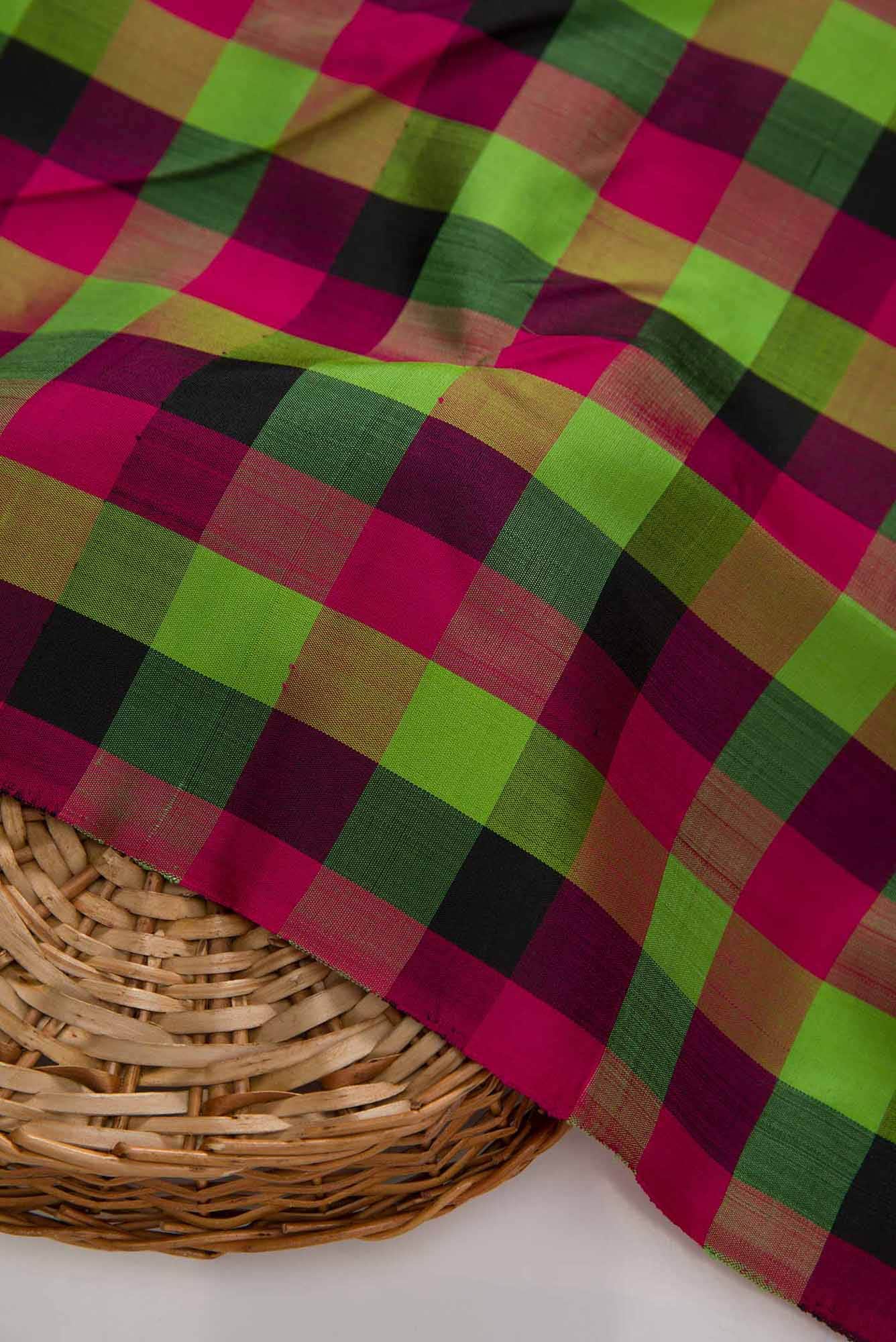 Green, Black and Purple Kanchipuram Silk Dress Material