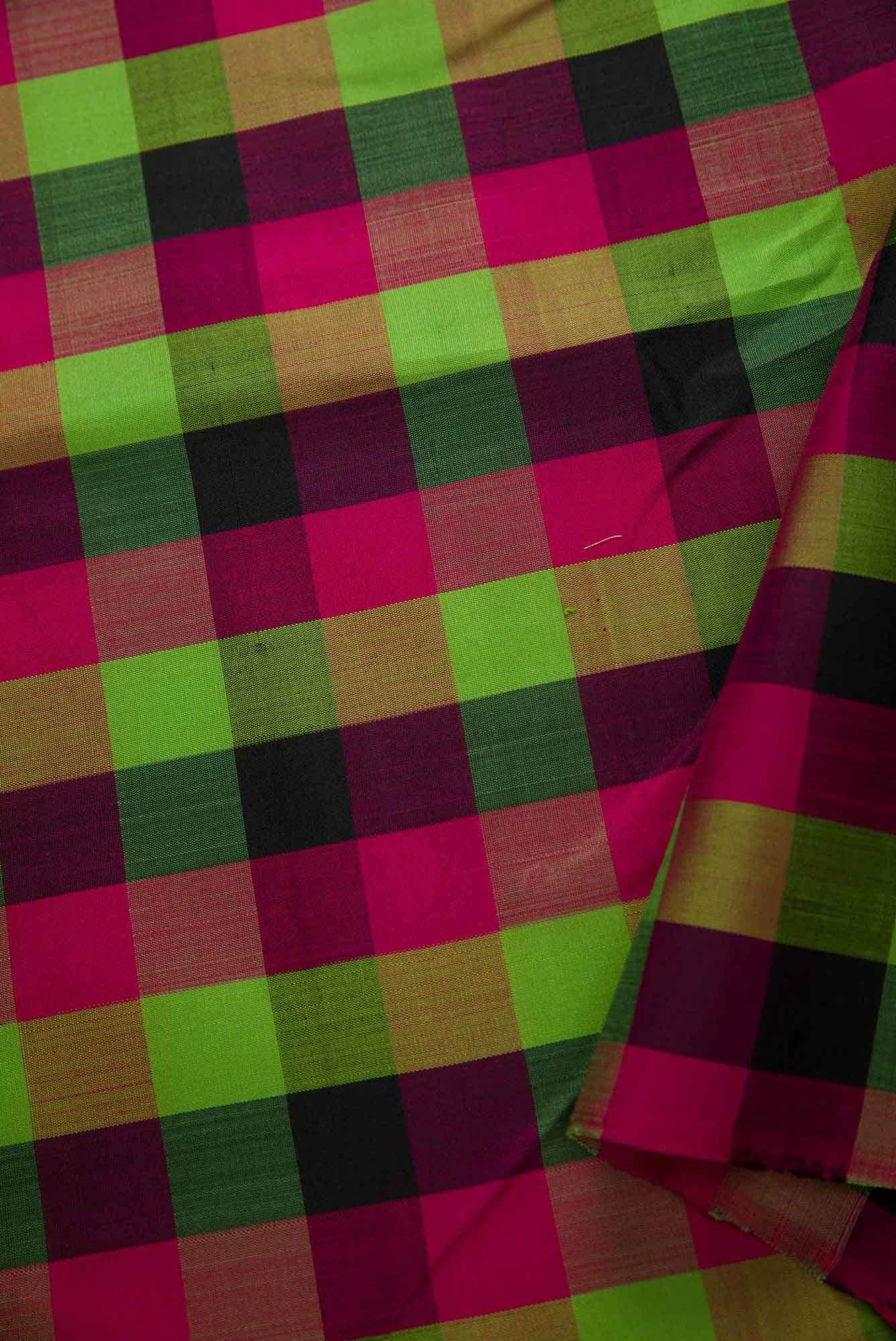 Green, Black and Purple Kanchipuram Silk Dress Material