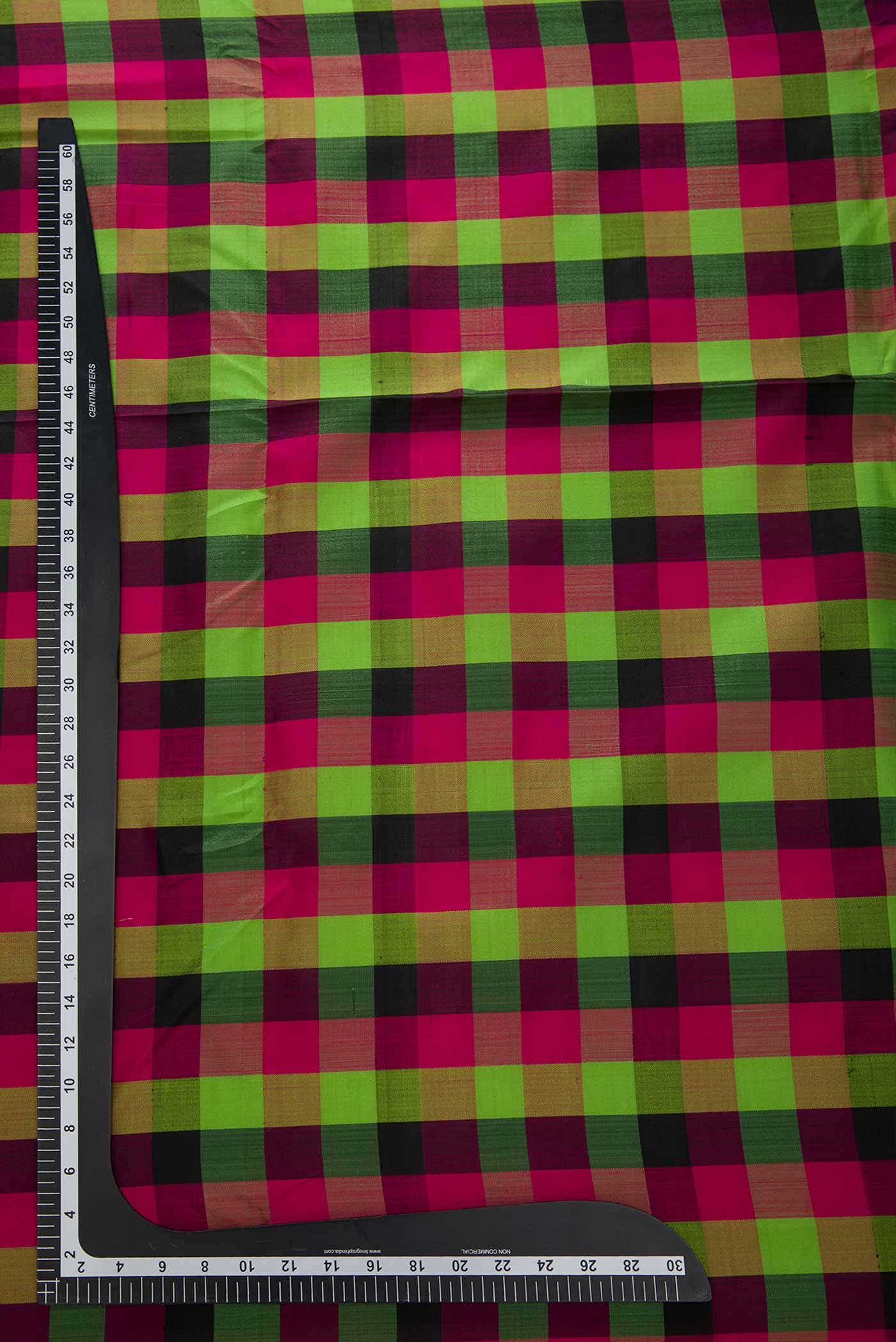 Green, Black and Purple Kanchipuram Silk Dress Material