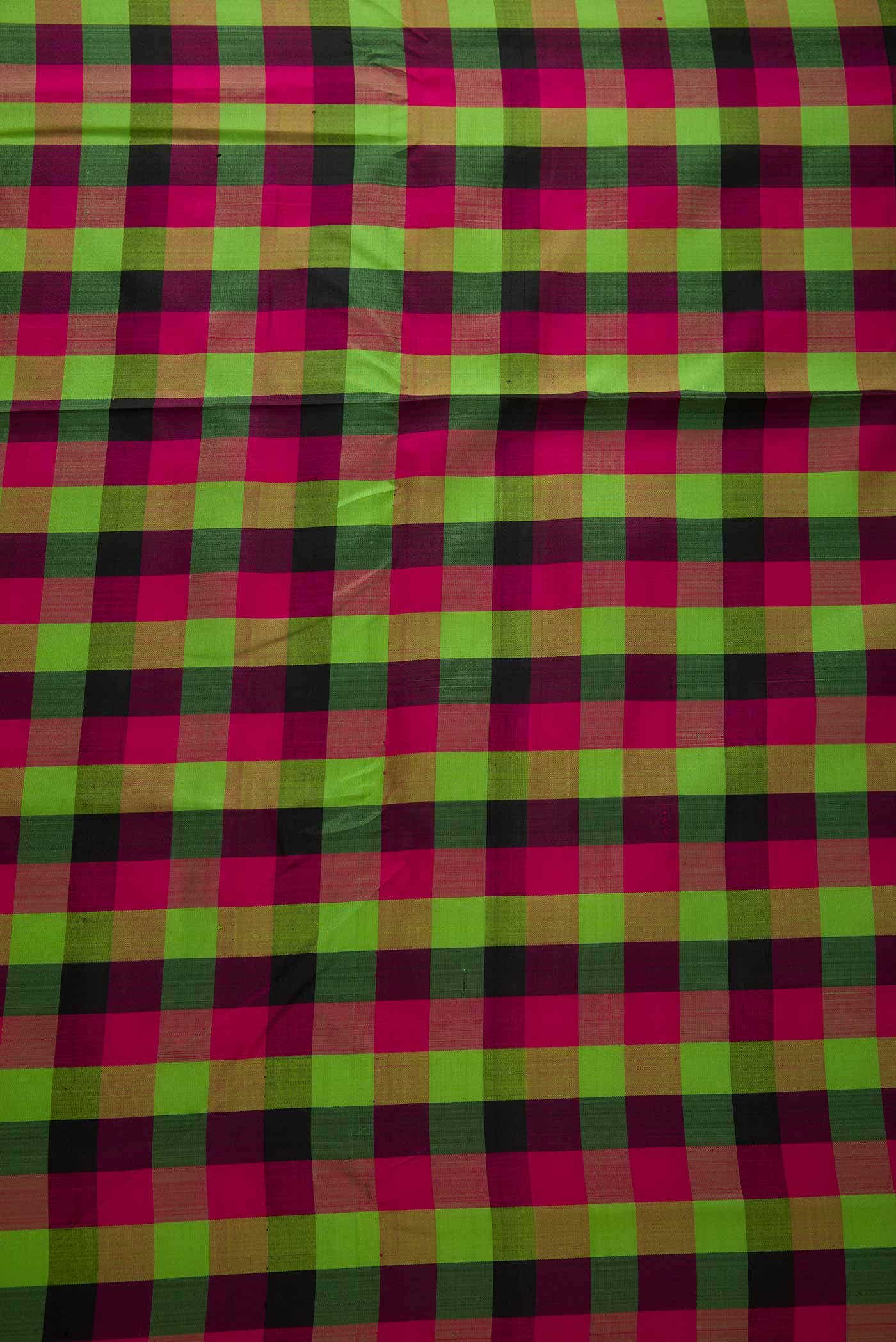 Green, Black and Purple Kanchipuram Silk Dress Material