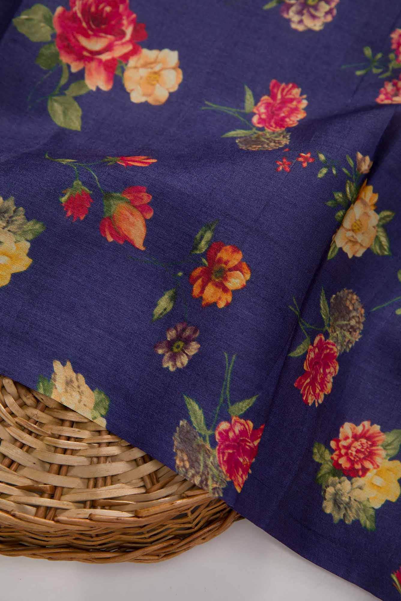 Navy Blue Tussar Silk Dress Material