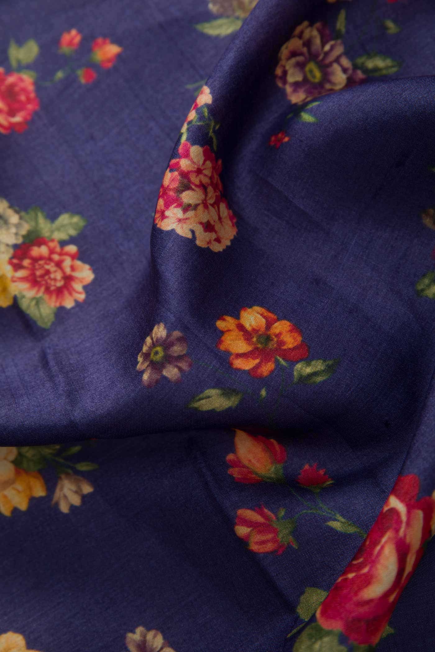 Navy Blue Tussar Silk Dress Material