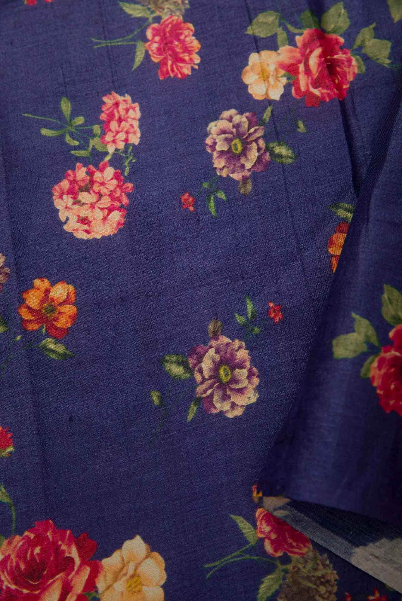 Navy Blue Tussar Silk Dress Material