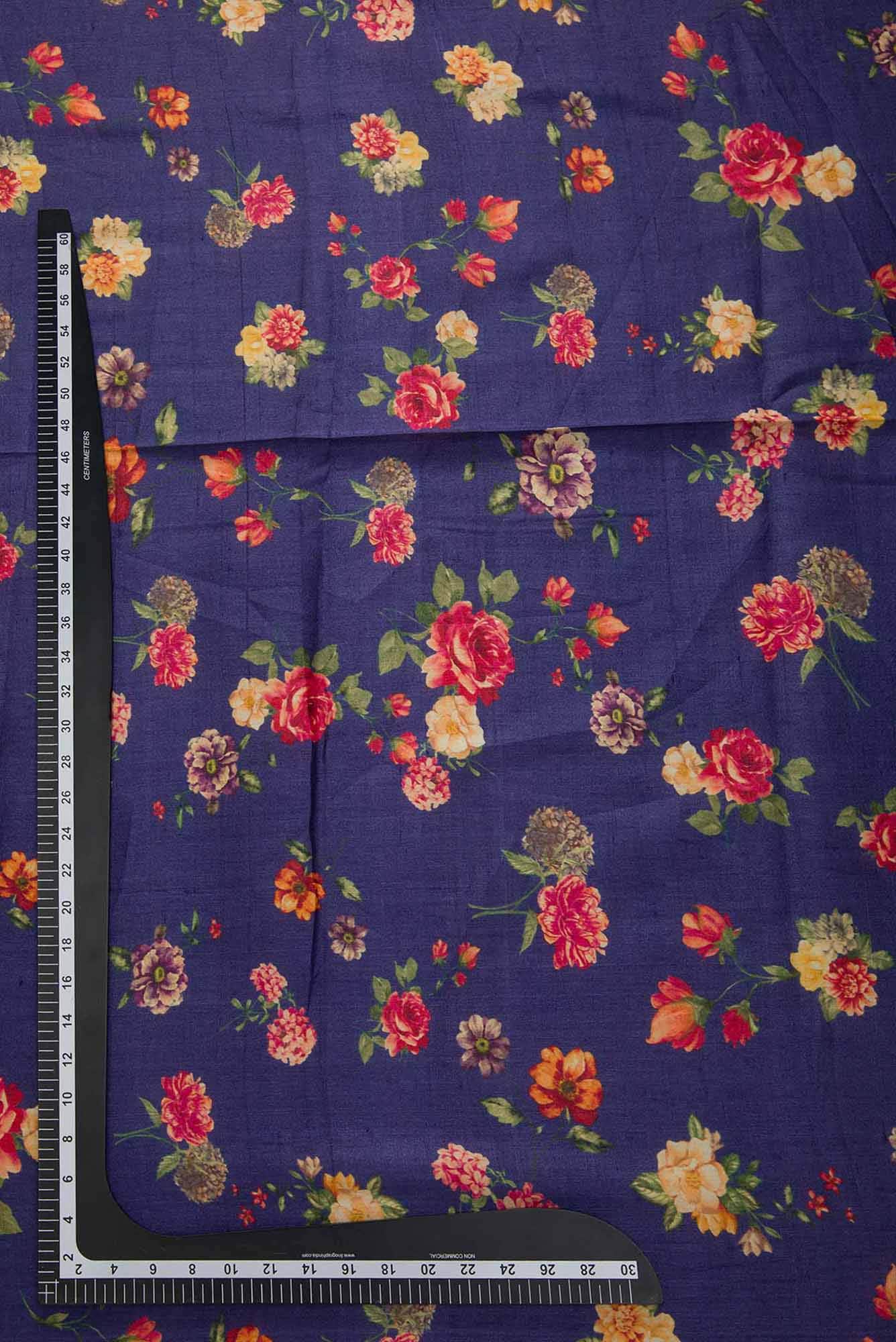 Navy Blue Tussar Silk Dress Material