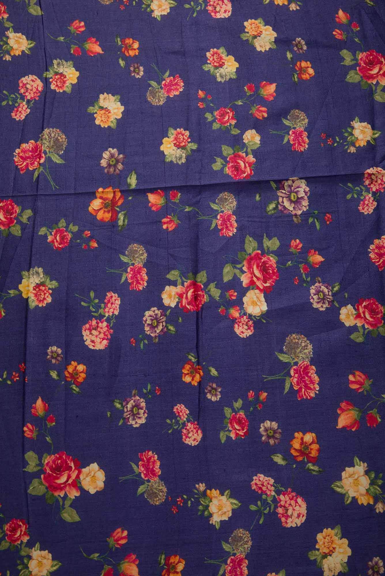 Navy Blue Tussar Silk Dress Material