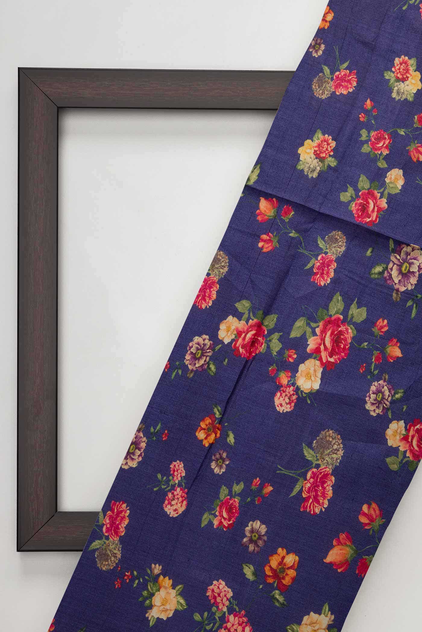Navy Blue Tussar Silk Dress Material