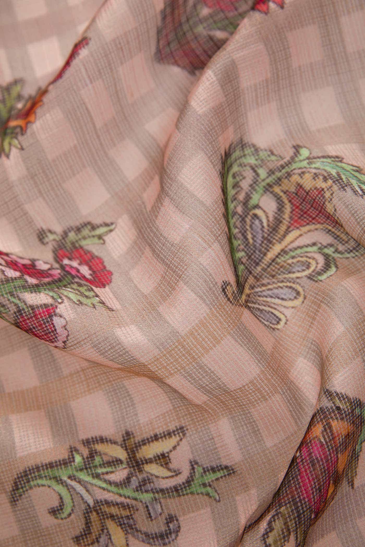 Peach Kota Silk Dress Material