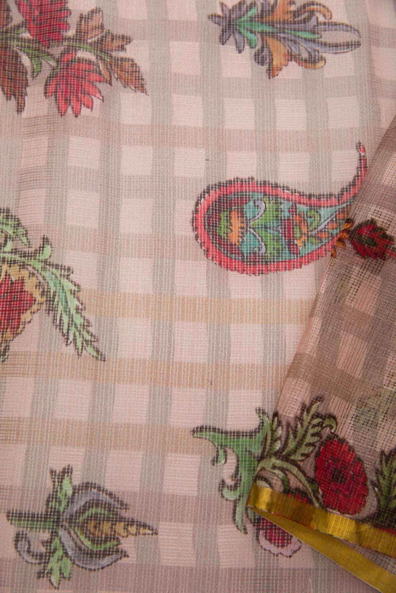Peach Kota Silk Dress Material
