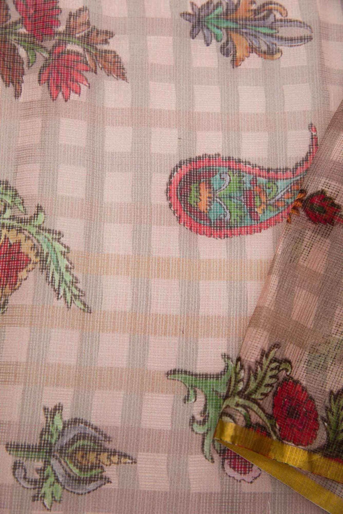 Peach Kota Silk Dress Material