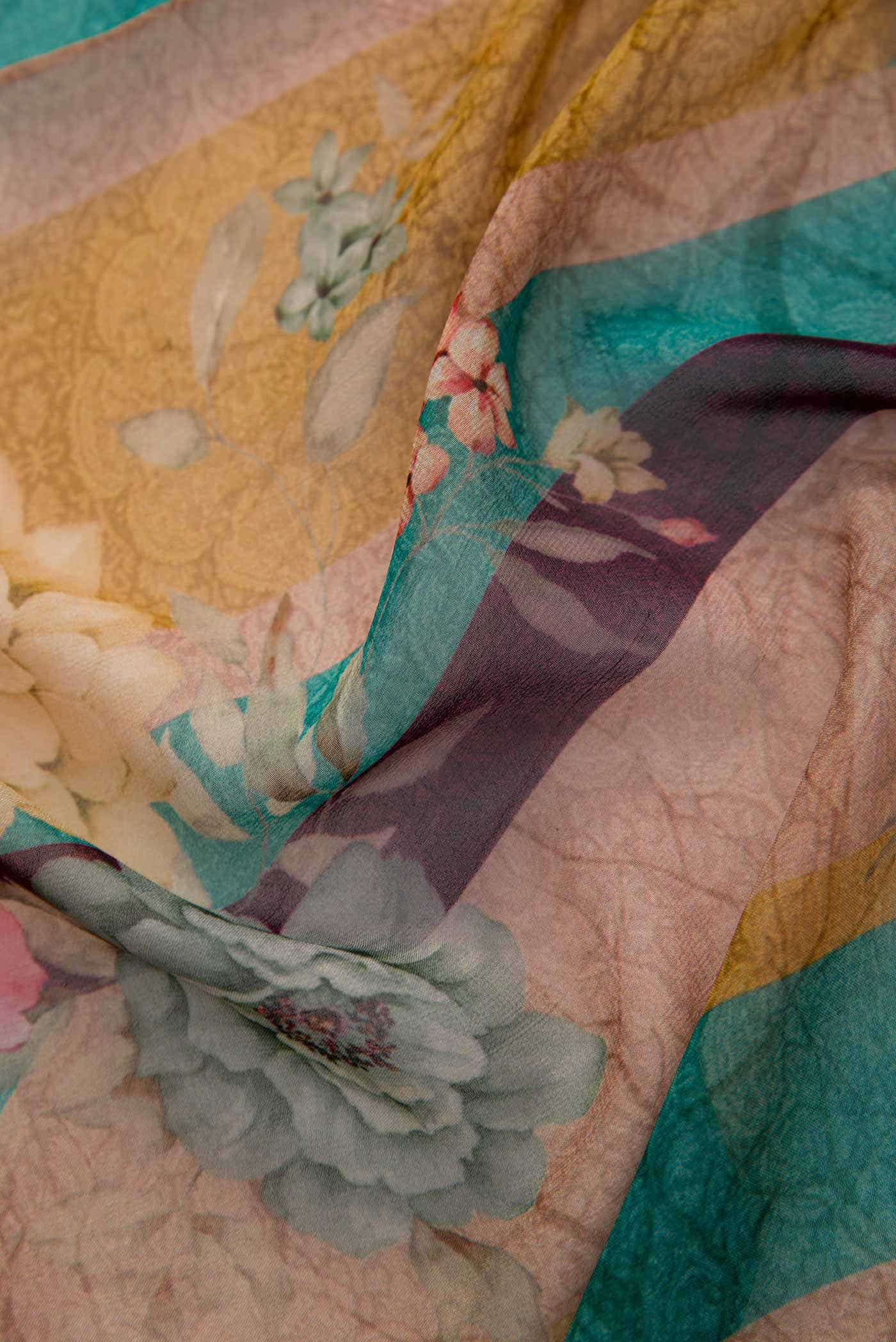Blue and Mustard Blended Georgette Dress Material