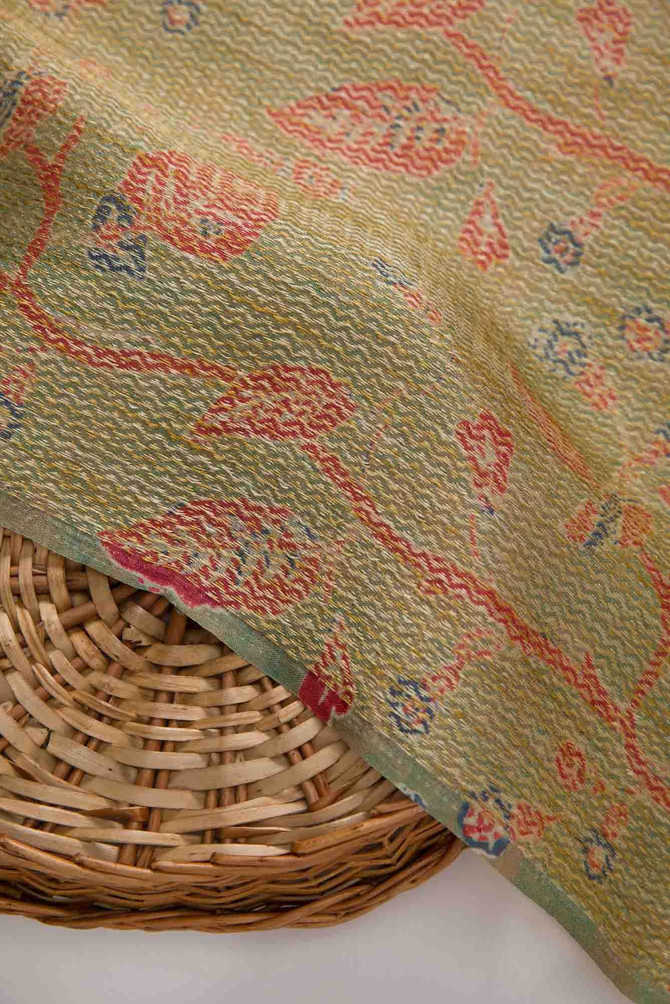 Green Tussar Silk Dress Material