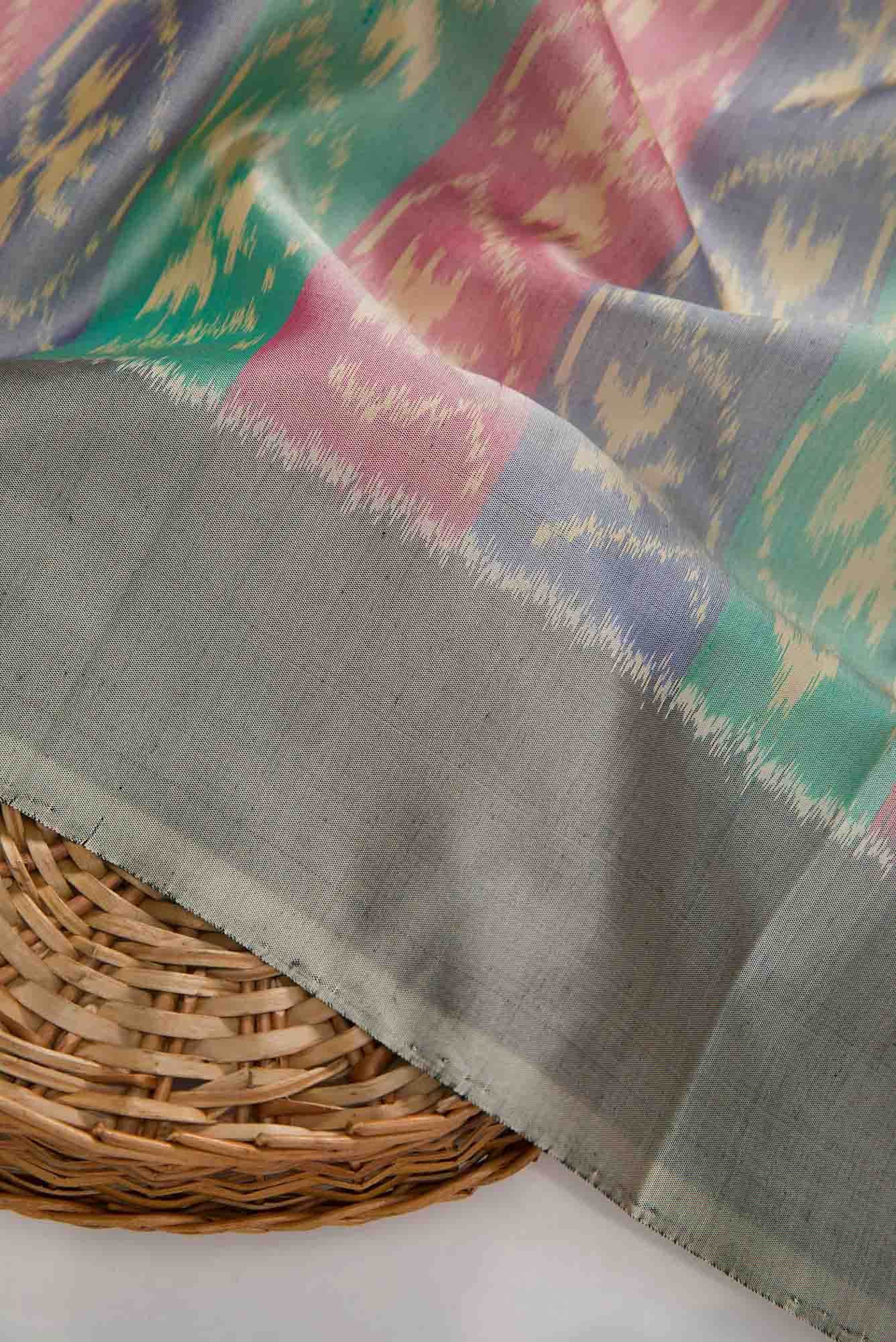 Green, Pink and Blue Double Ikat Dress Material