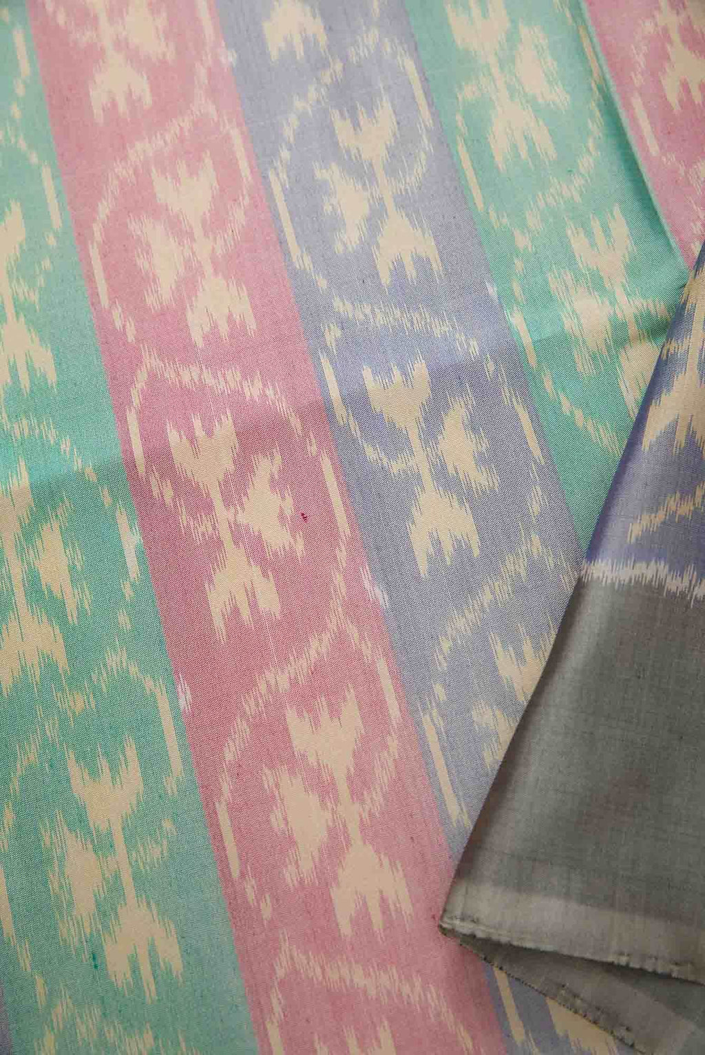 Green, Pink and Blue Double Ikat Dress Material