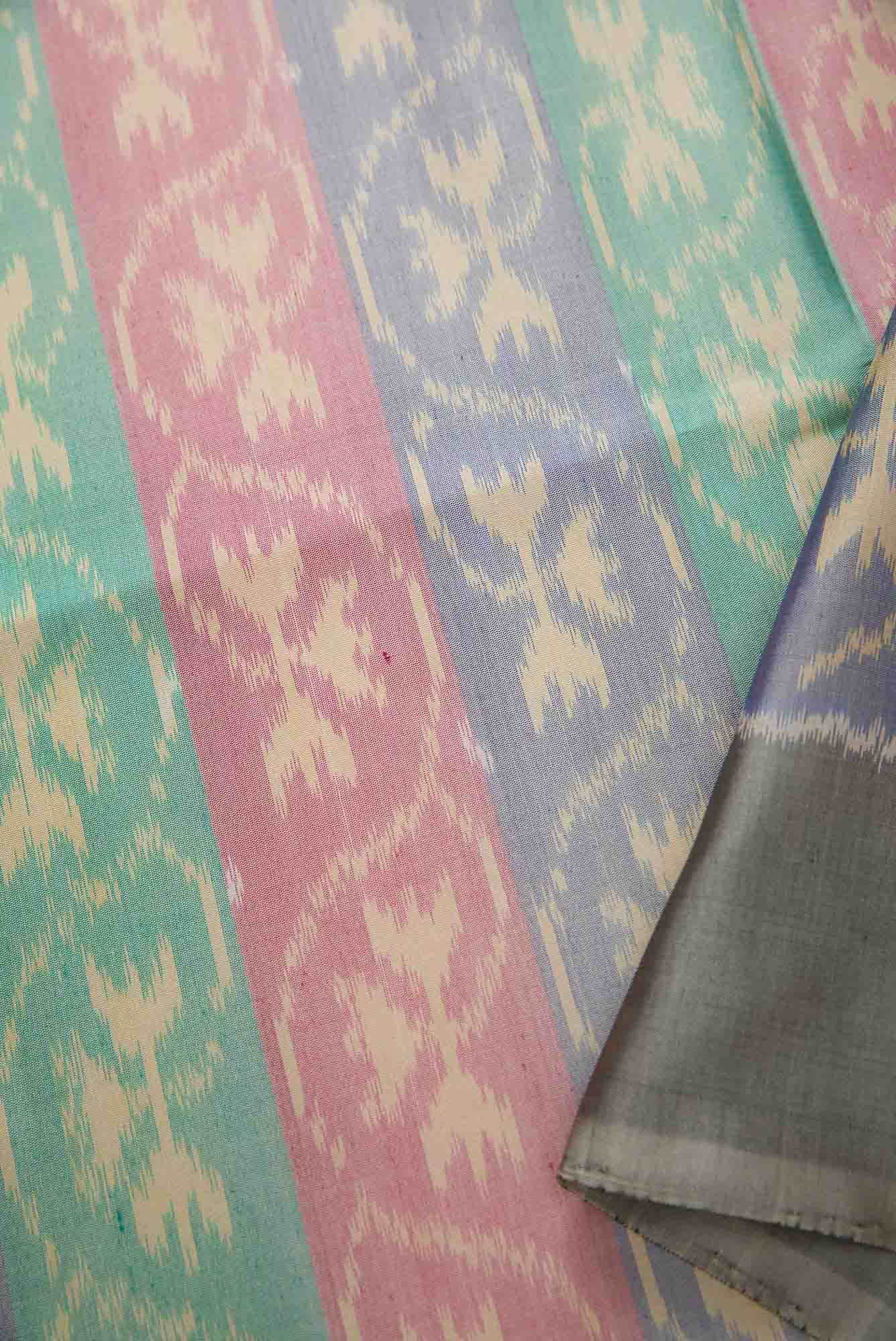 Green, Pink and Blue Double Ikat Dress Material