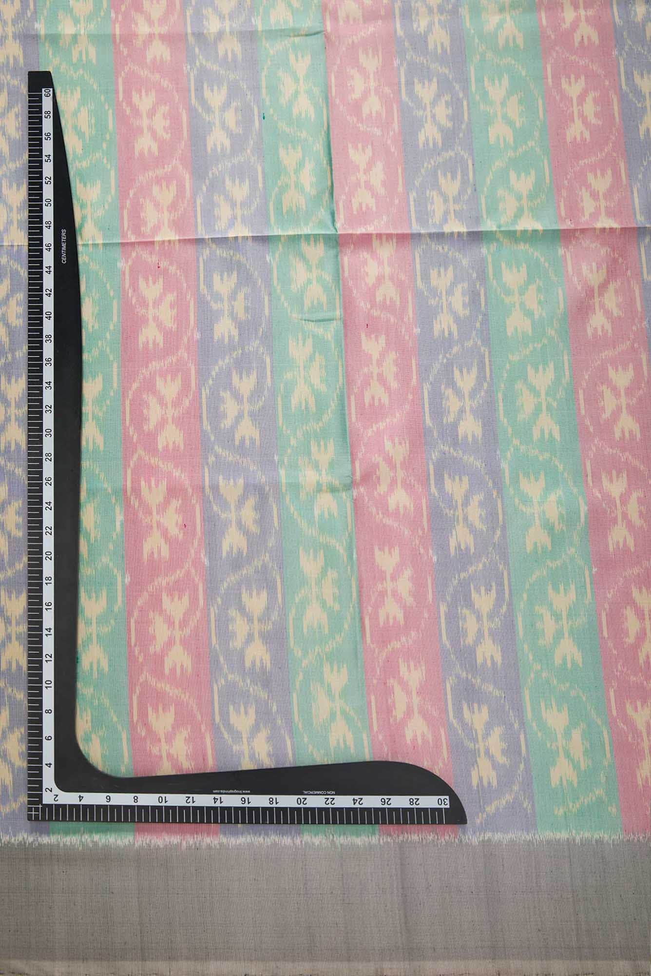 Green, Pink and Blue Double Ikat Dress Material