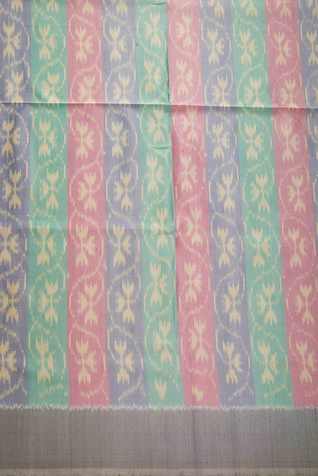 Green, Pink and Blue Double Ikat Dress Material