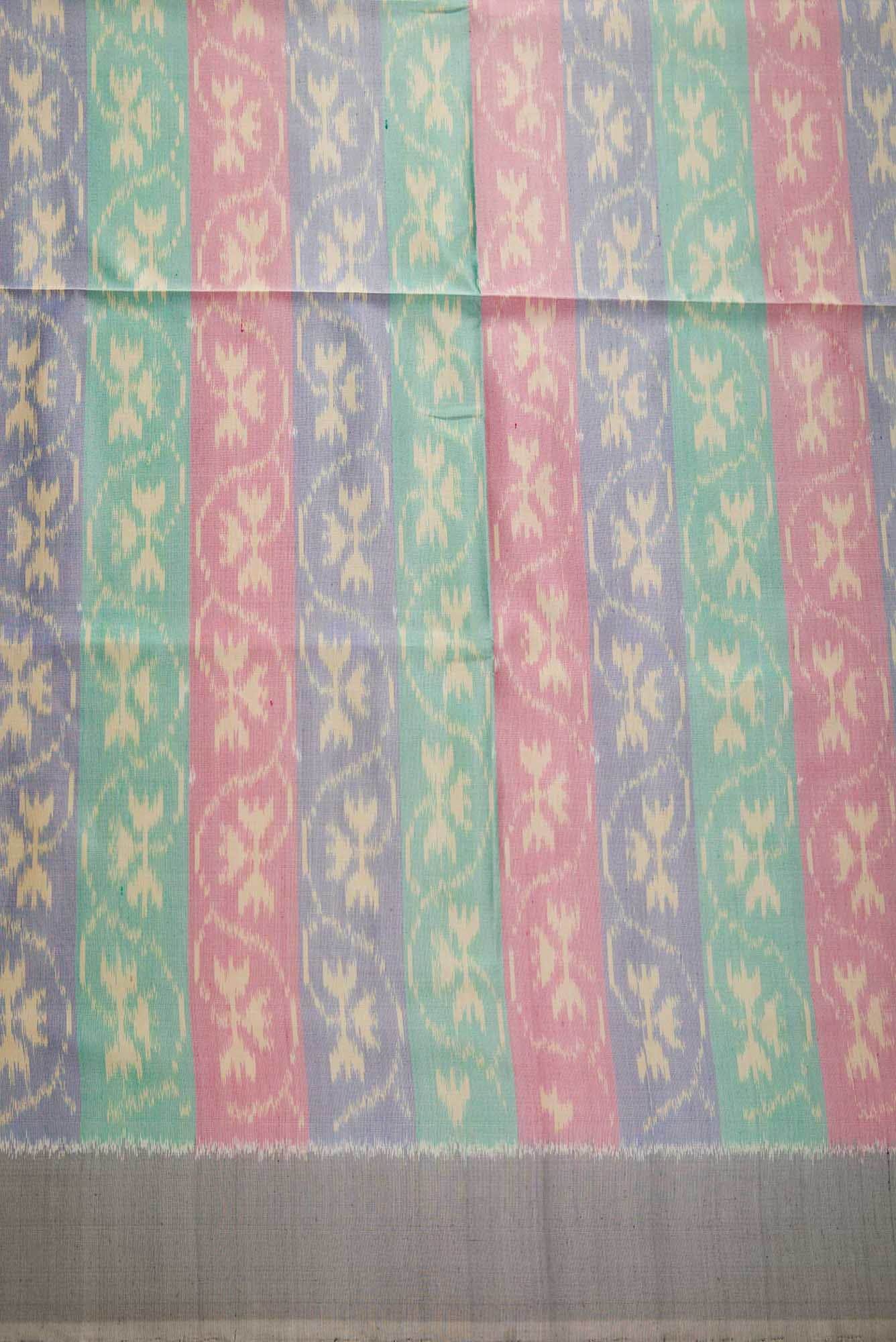 Green, Pink and Blue Double Ikat Dress Material