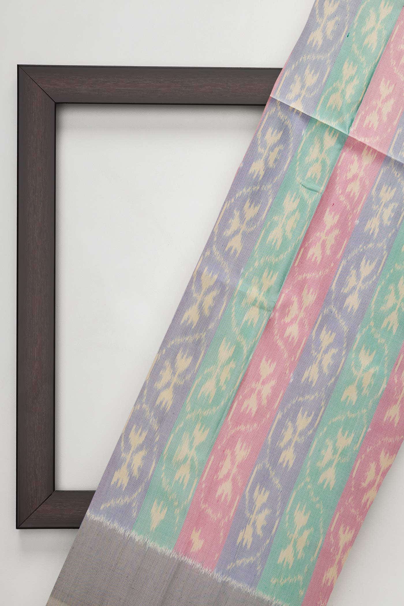 Green, Pink and Blue Double Ikat Dress Material