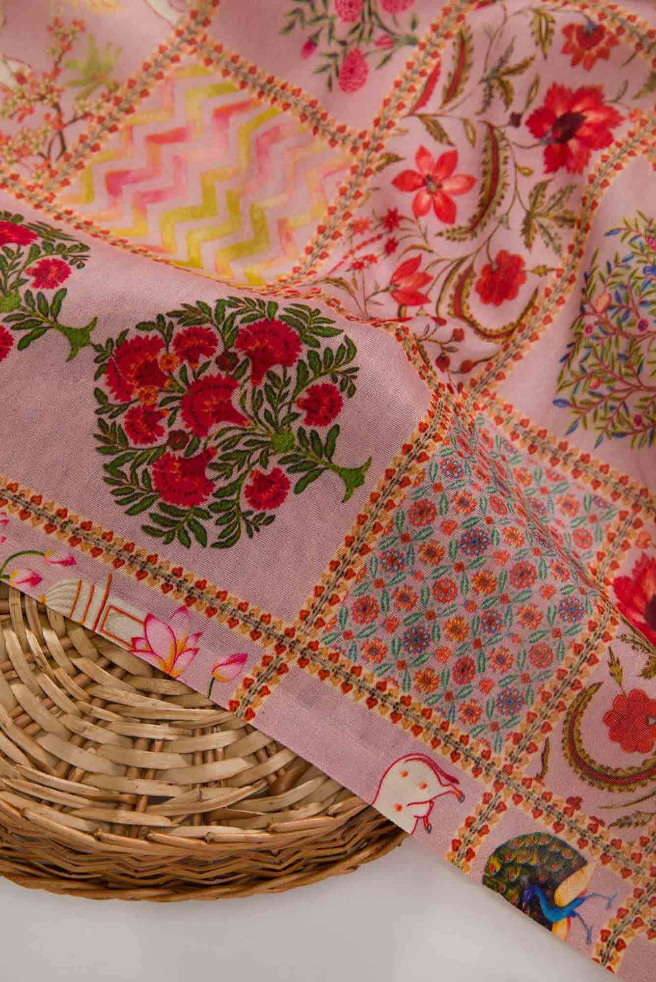 Pink Chanderi Silk Dress Material