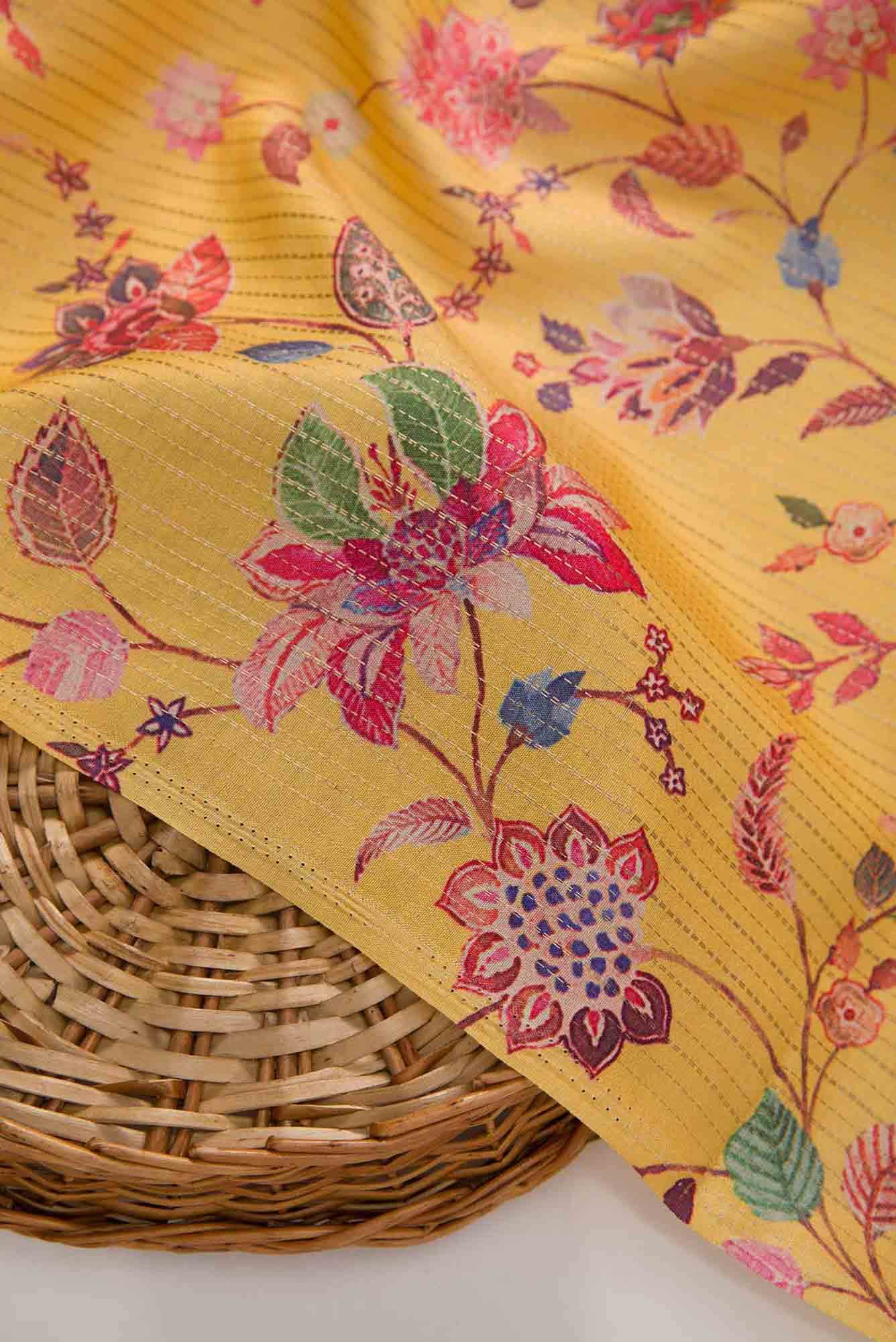 Yellow Tussar Silk Dress Material