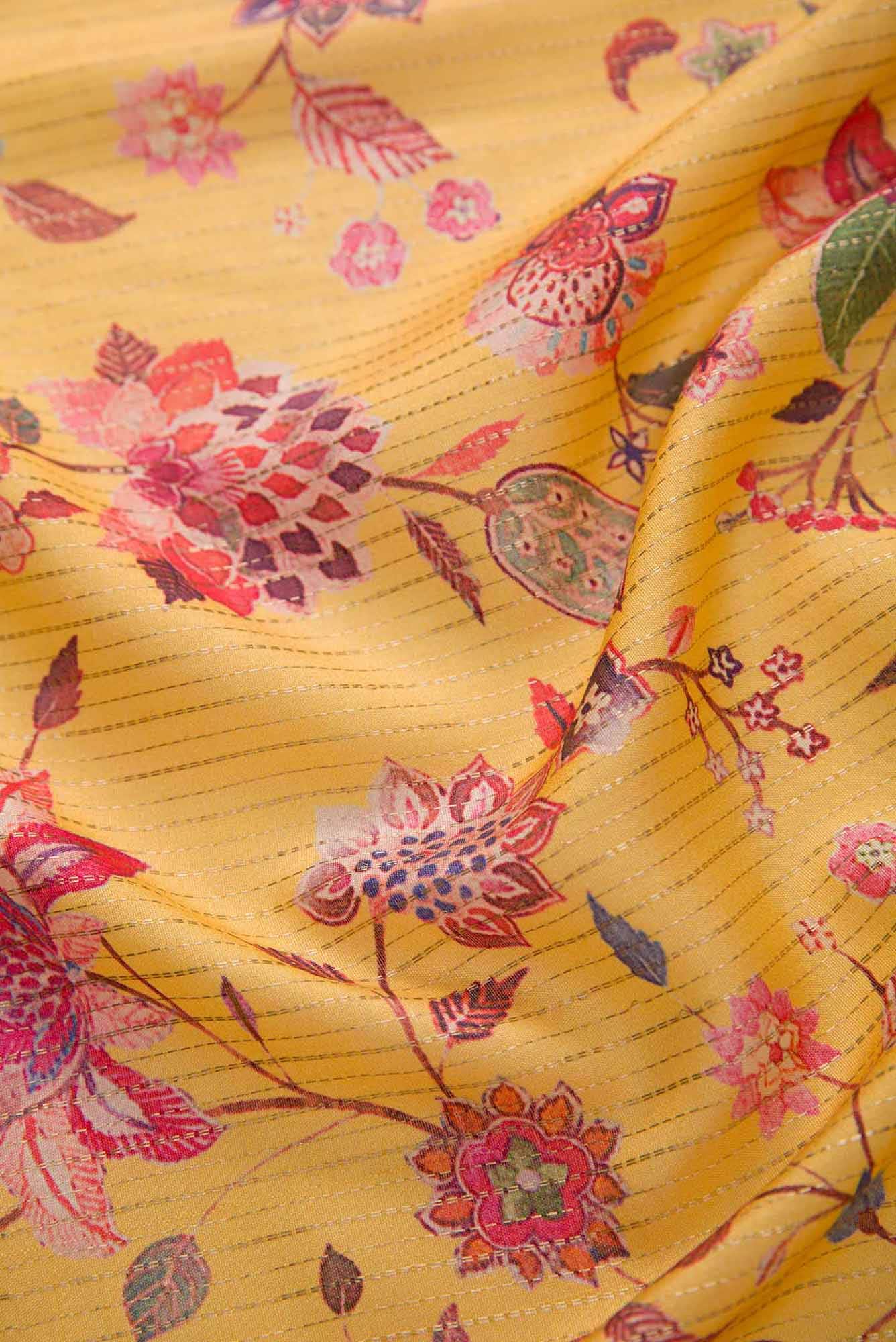 Yellow Tussar Silk Dress Material