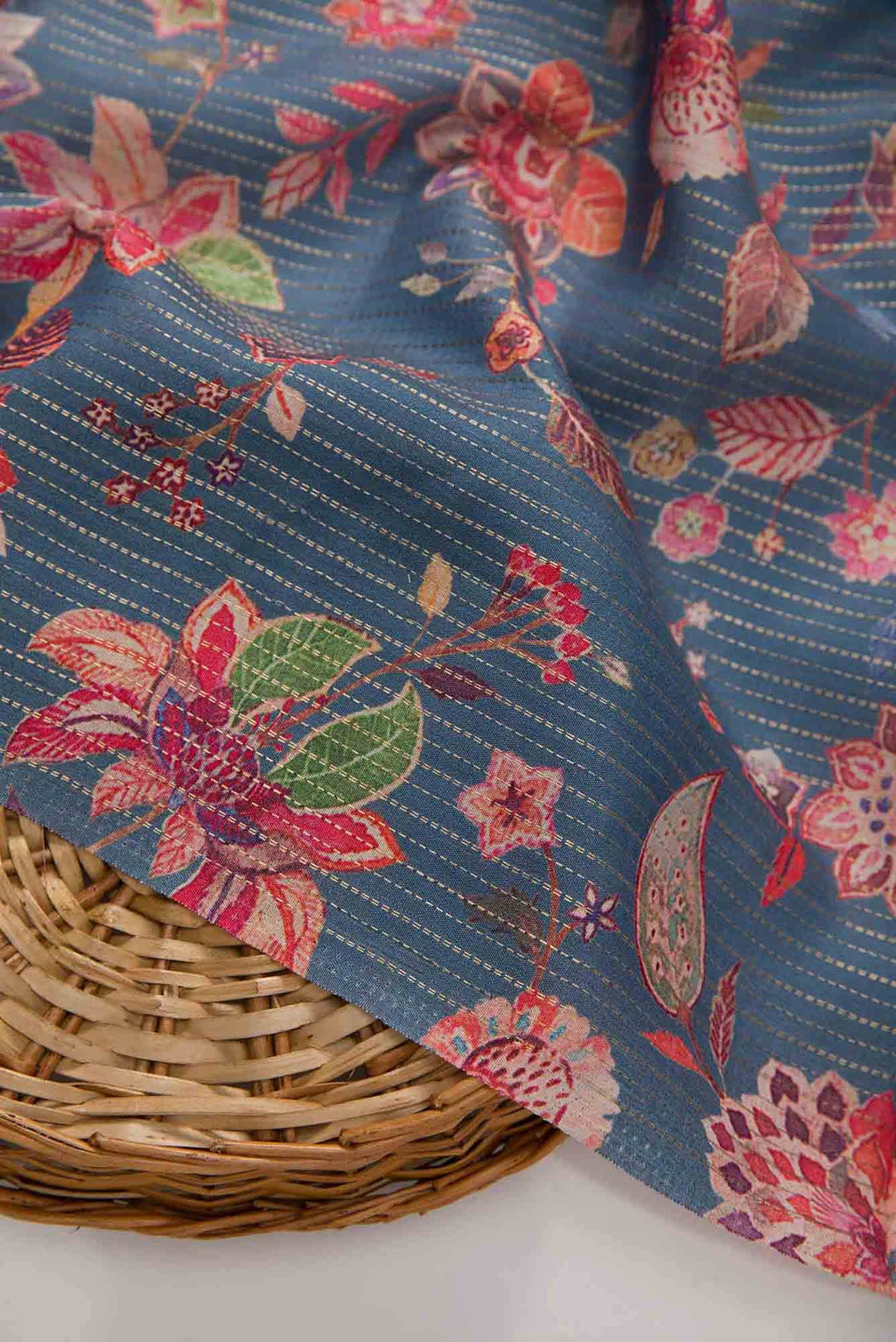 Blue Tussar Silk Dress Material