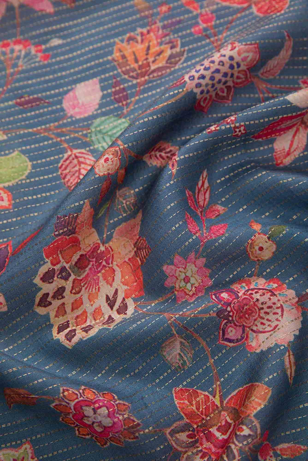 Blue Tussar Silk Dress Material