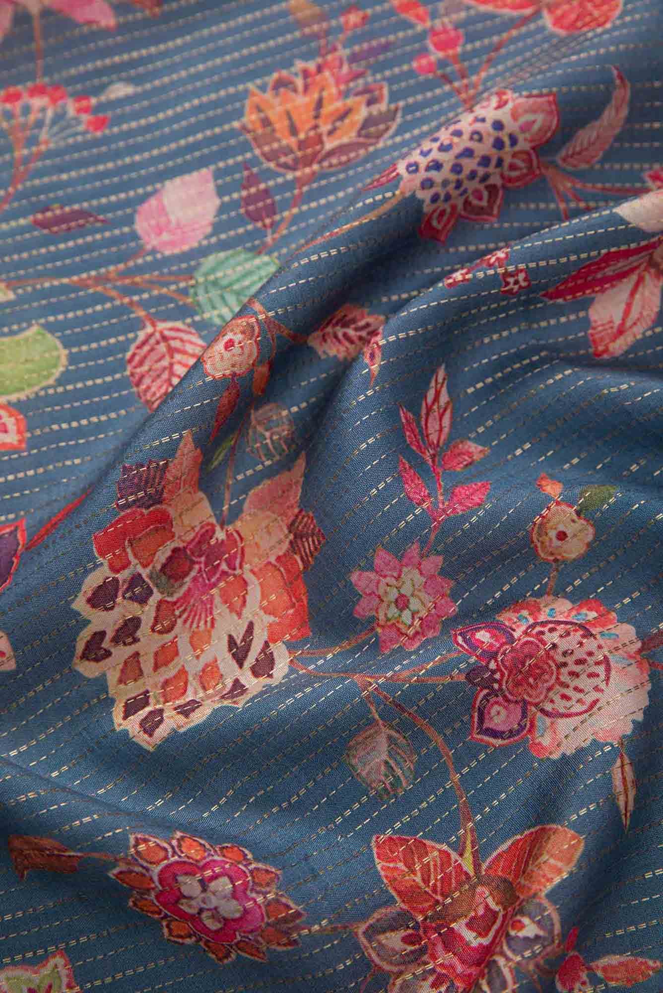 Blue Tussar Silk Dress Material
