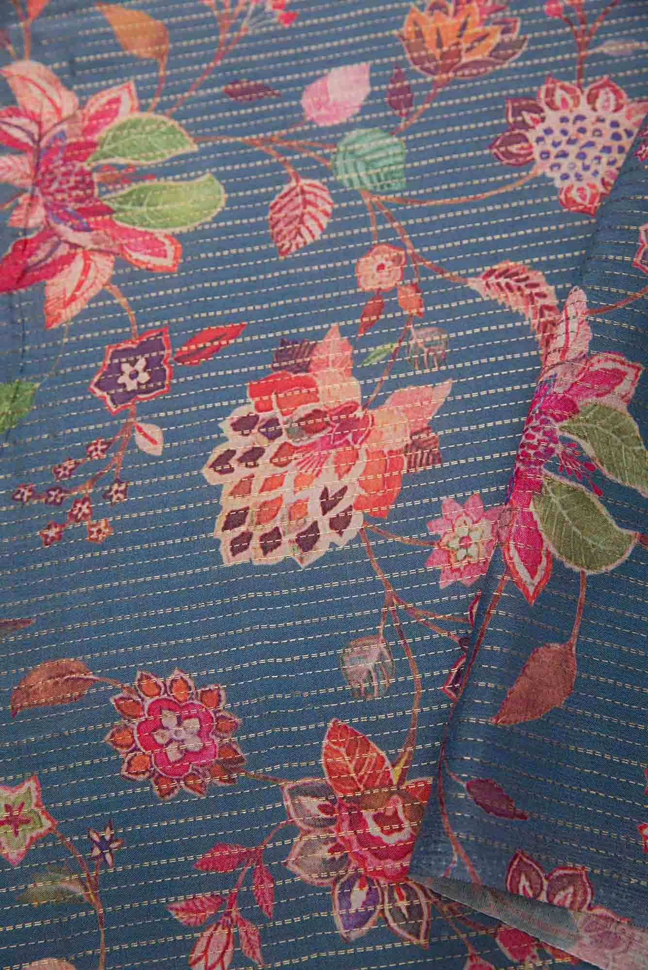 Blue Tussar Silk Dress Material