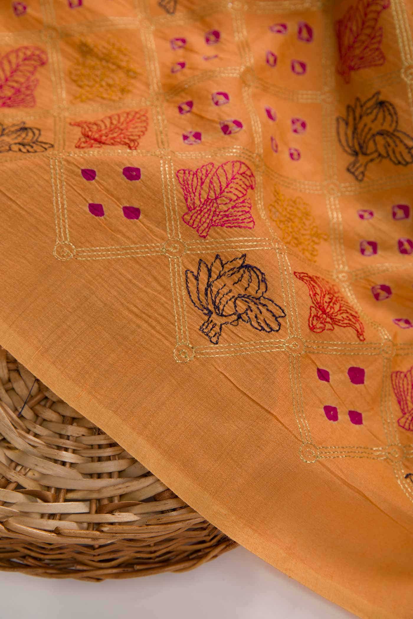 Peach Tussar Silk Dress Material