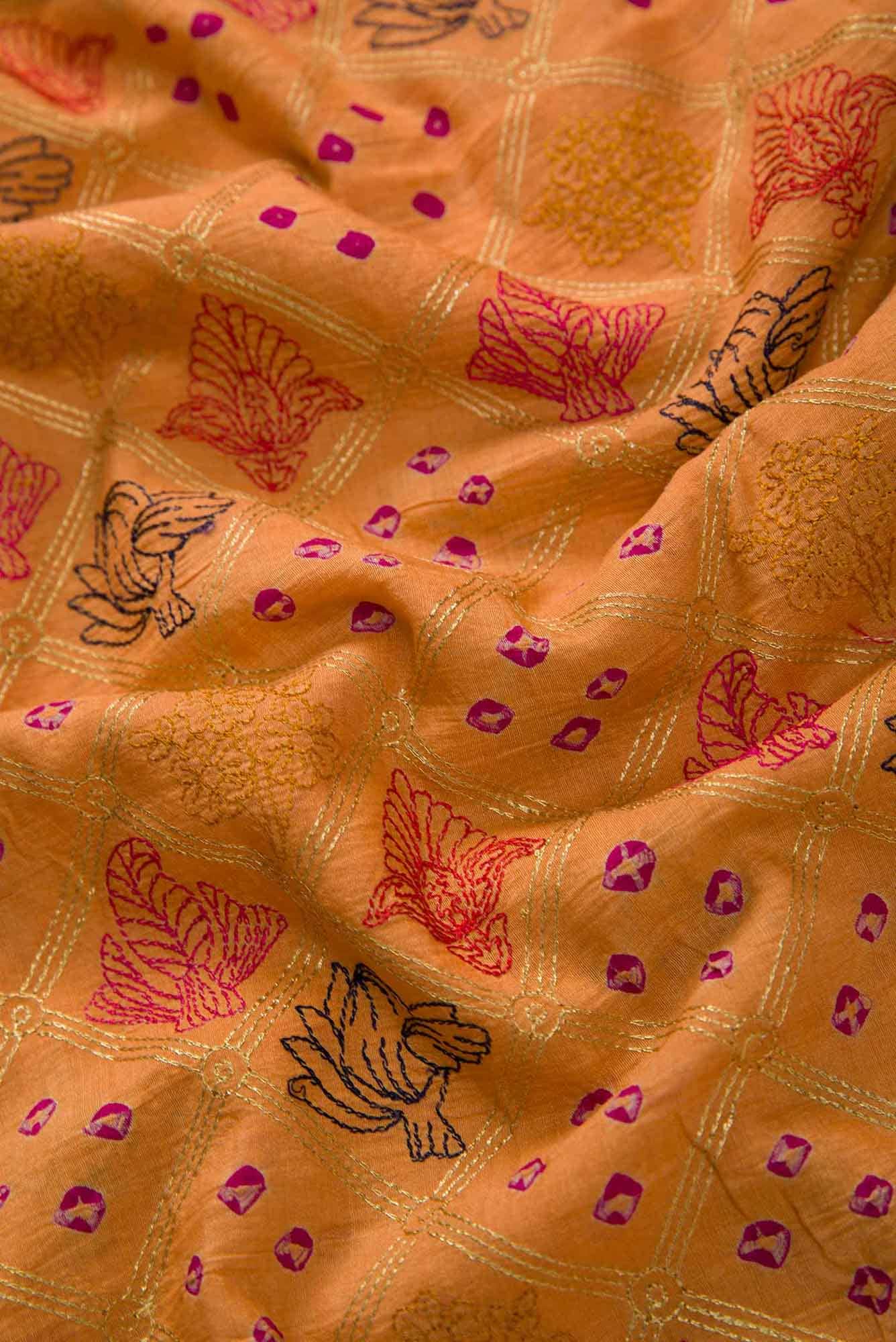 Peach Tussar Silk Dress Material