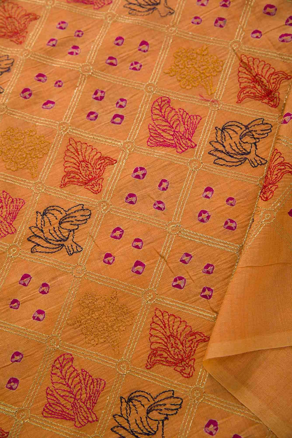 Peach Tussar Silk Dress Material