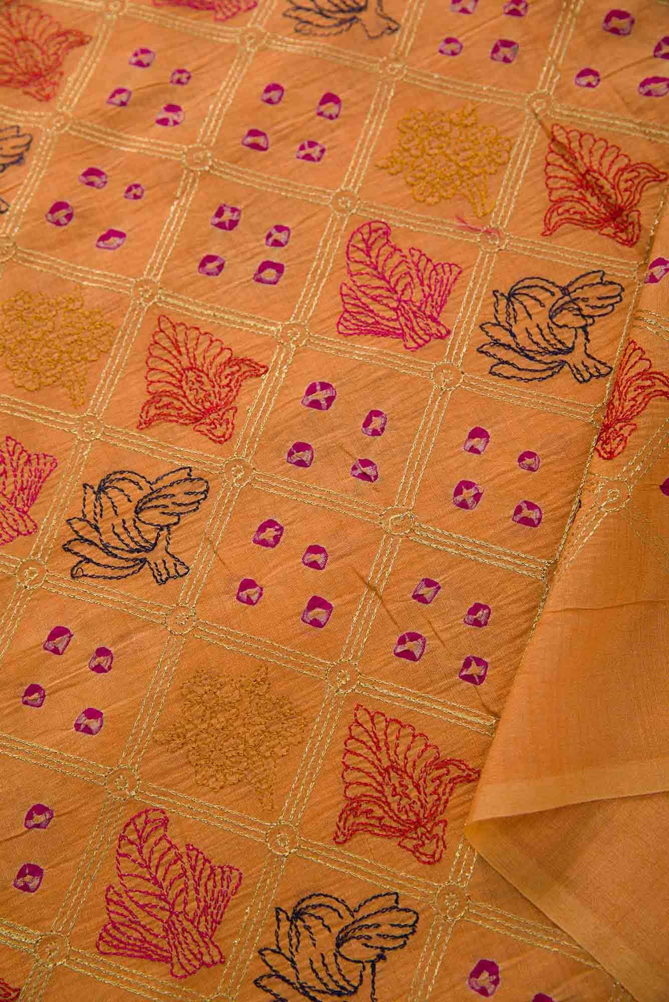Peach Tussar Silk Dress Material