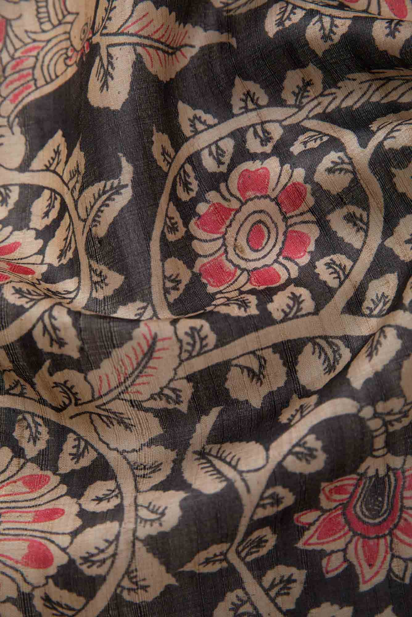 Black Tussar Silk Dress Material