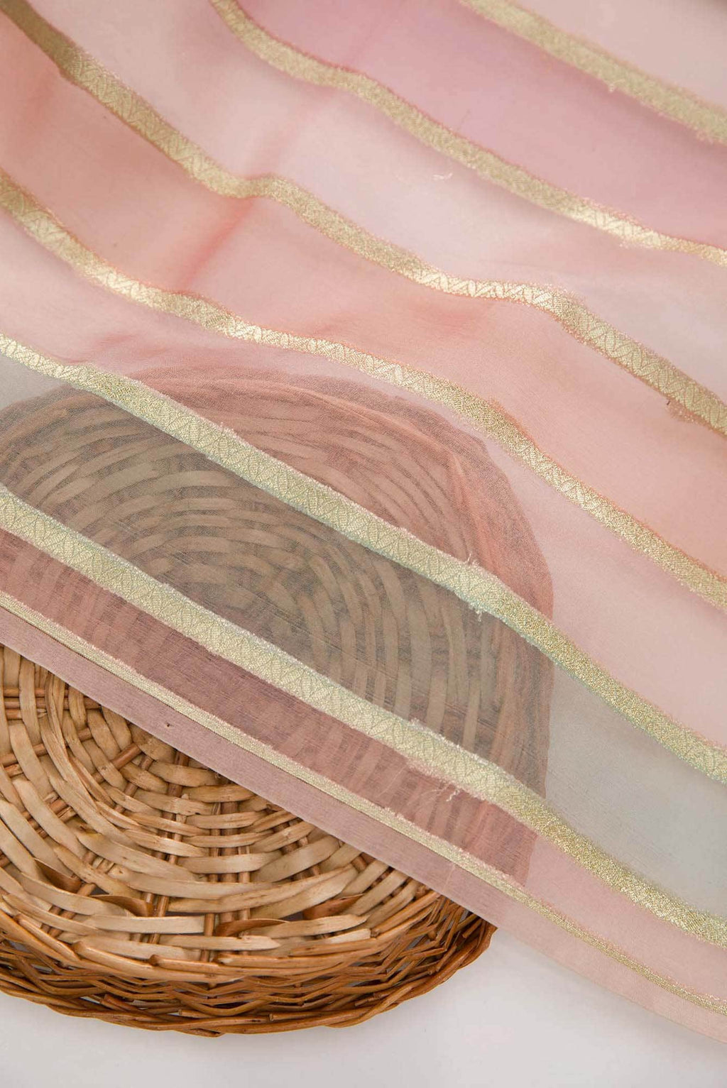 Brown Pink and Blue Organza Silk Dress Material