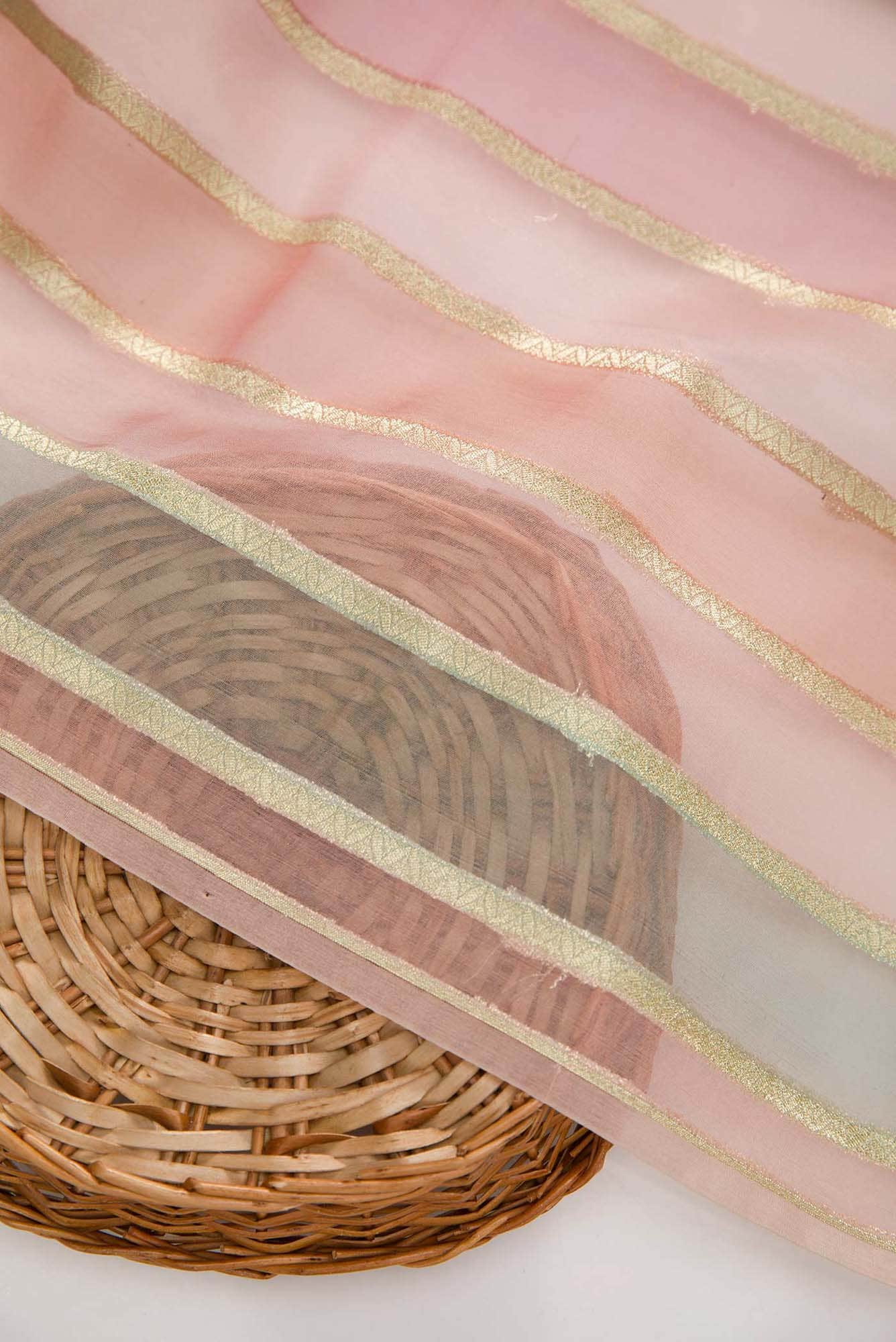 Brown Pink and Blue Organza Silk Dress Material