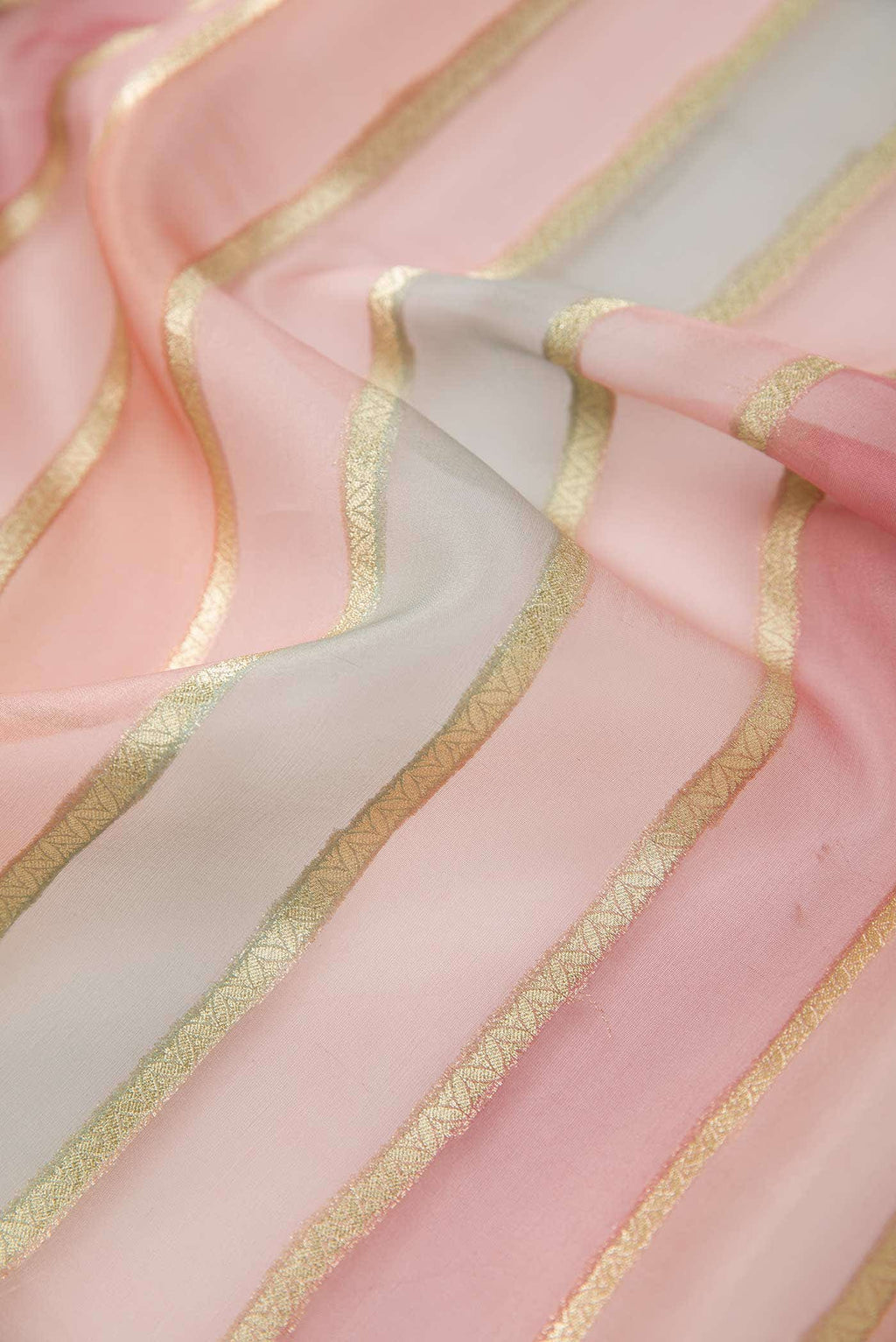 Brown Pink and Blue Organza Silk Dress Material